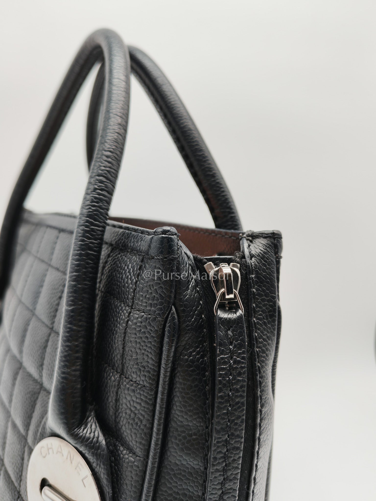 Chanel Button Dome Tote Bag in Black Caviar Leather Silver Hardware (Series 9) | Purse Maison Luxury Bags Shop