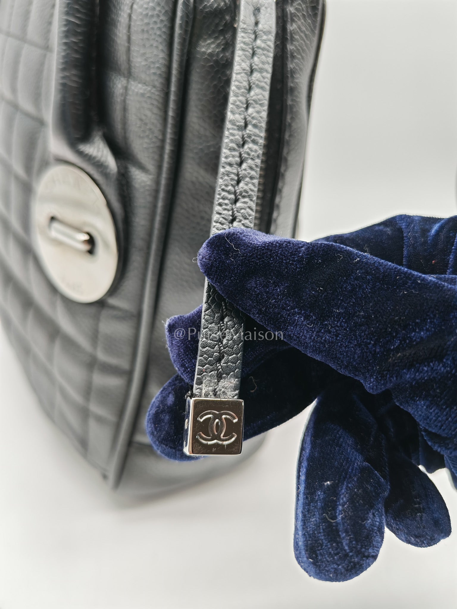 Chanel Button Dome Tote Bag in Black Caviar Leather Silver Hardware (Series 9) | Purse Maison Luxury Bags Shop