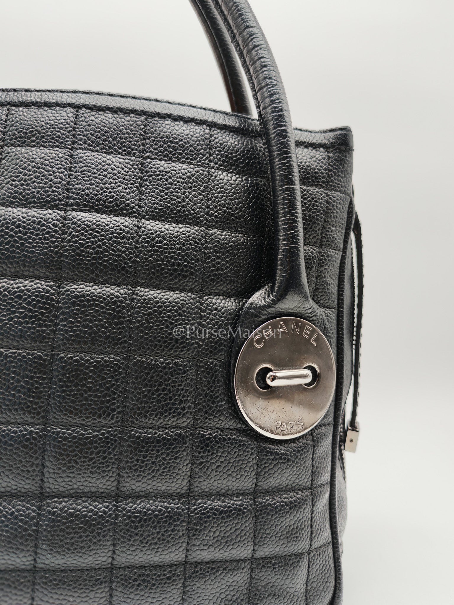Chanel Button Dome Tote Bag in Black Caviar Leather Silver Hardware (Series 9) | Purse Maison Luxury Bags Shop
