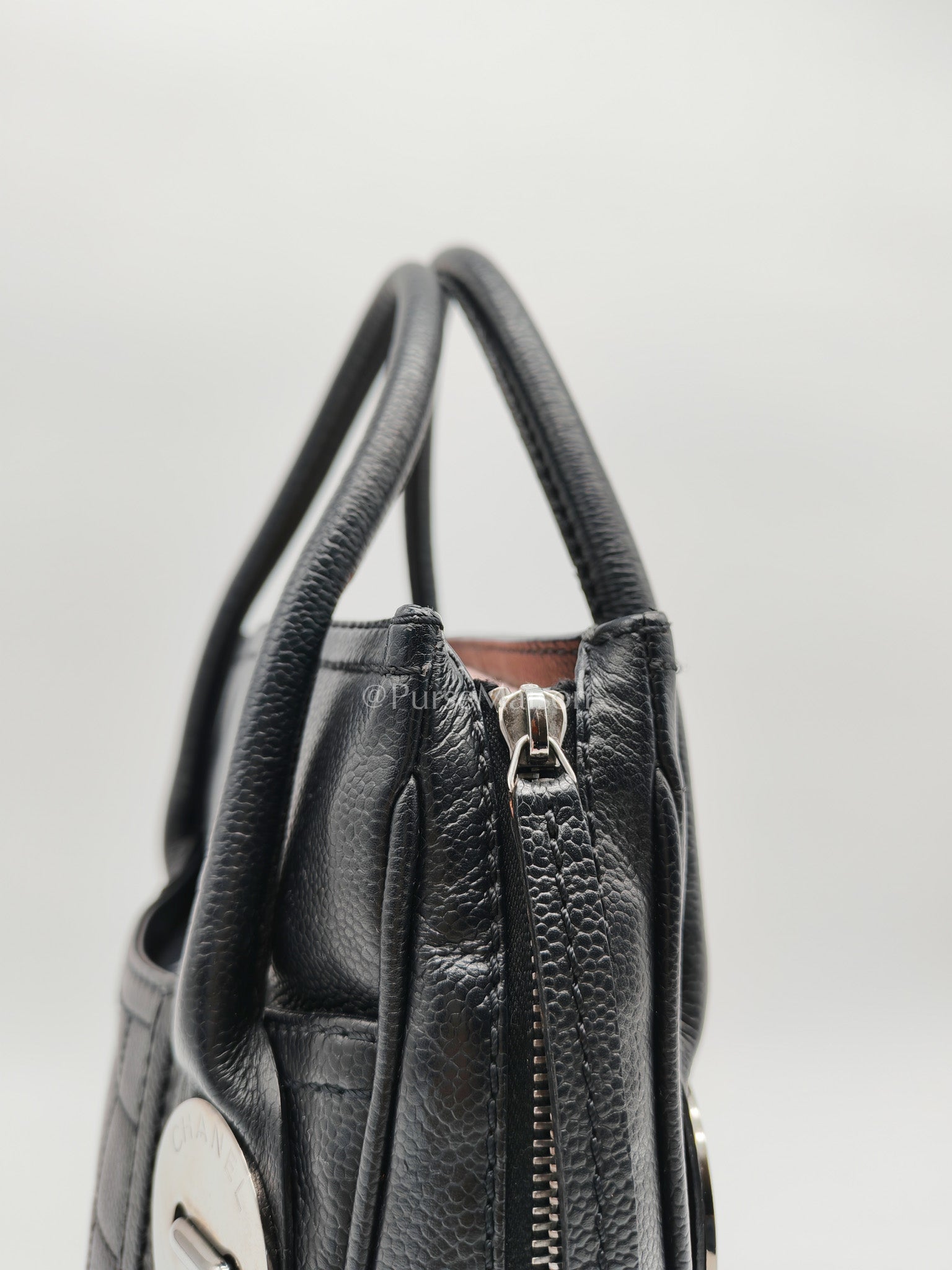 Chanel Button Dome Tote Bag in Black Caviar Leather Silver Hardware (Series 9) | Purse Maison Luxury Bags Shop