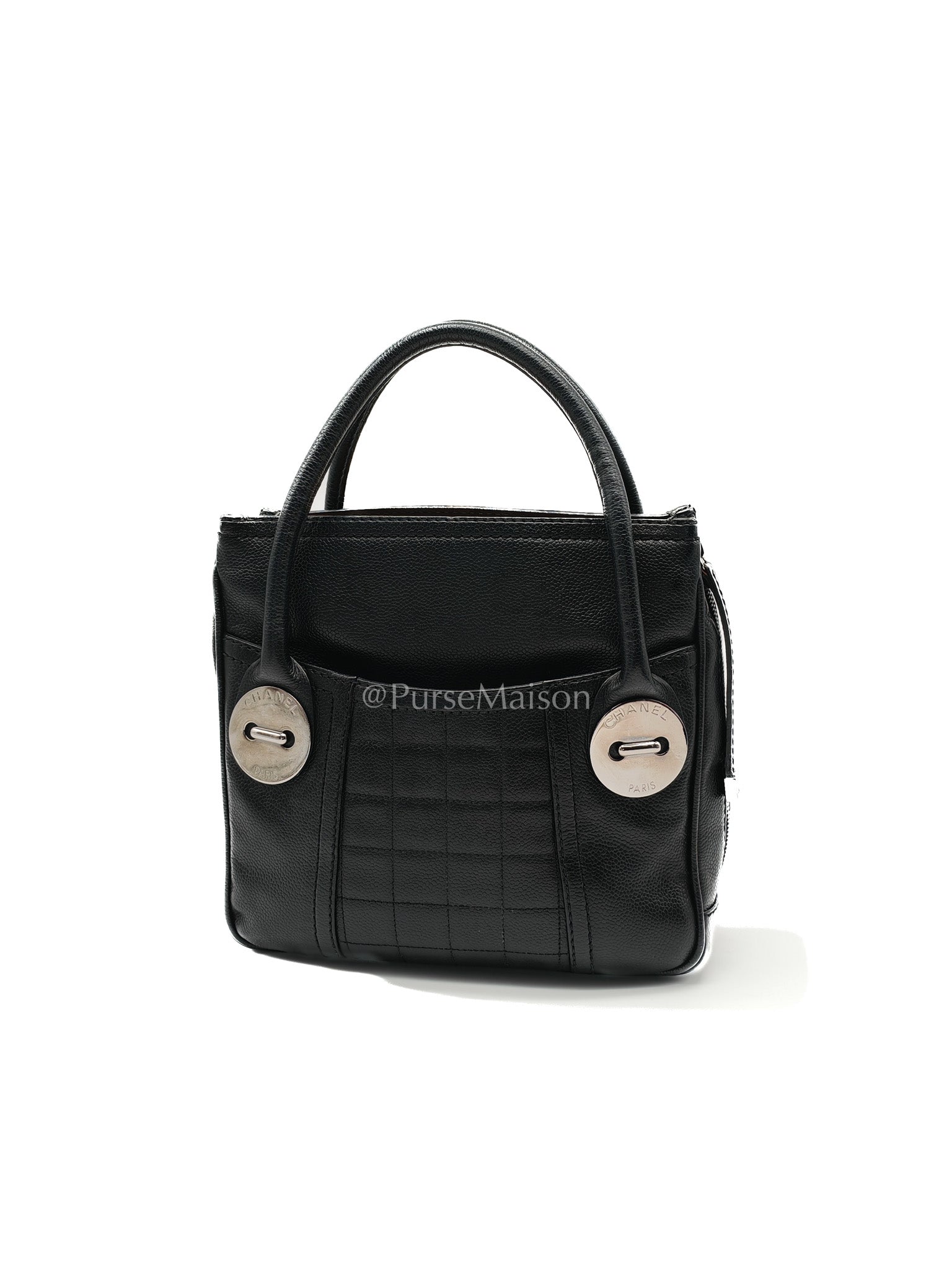 Chanel Button Dome Tote Bag in Black Caviar Leather Silver Hardware (Series 9) | Purse Maison Luxury Bags Shop