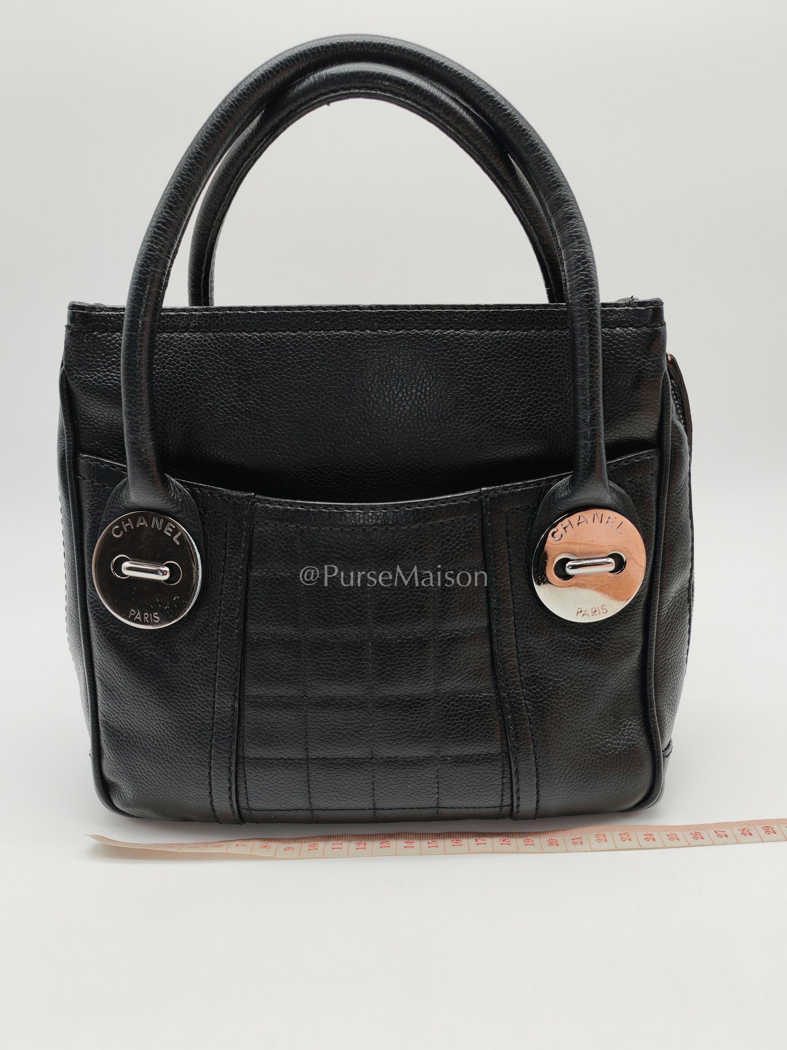 Chanel Button Dome Tote Bag in Black Caviar Leather Silver Hardware (Series 9) | Purse Maison Luxury Bags Shop