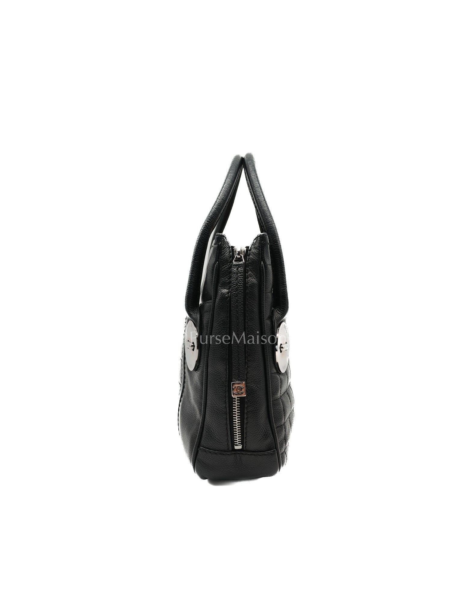 Chanel Button Dome Tote Bag in Black Caviar Leather Silver Hardware (Series 9) | Purse Maison Luxury Bags Shop
