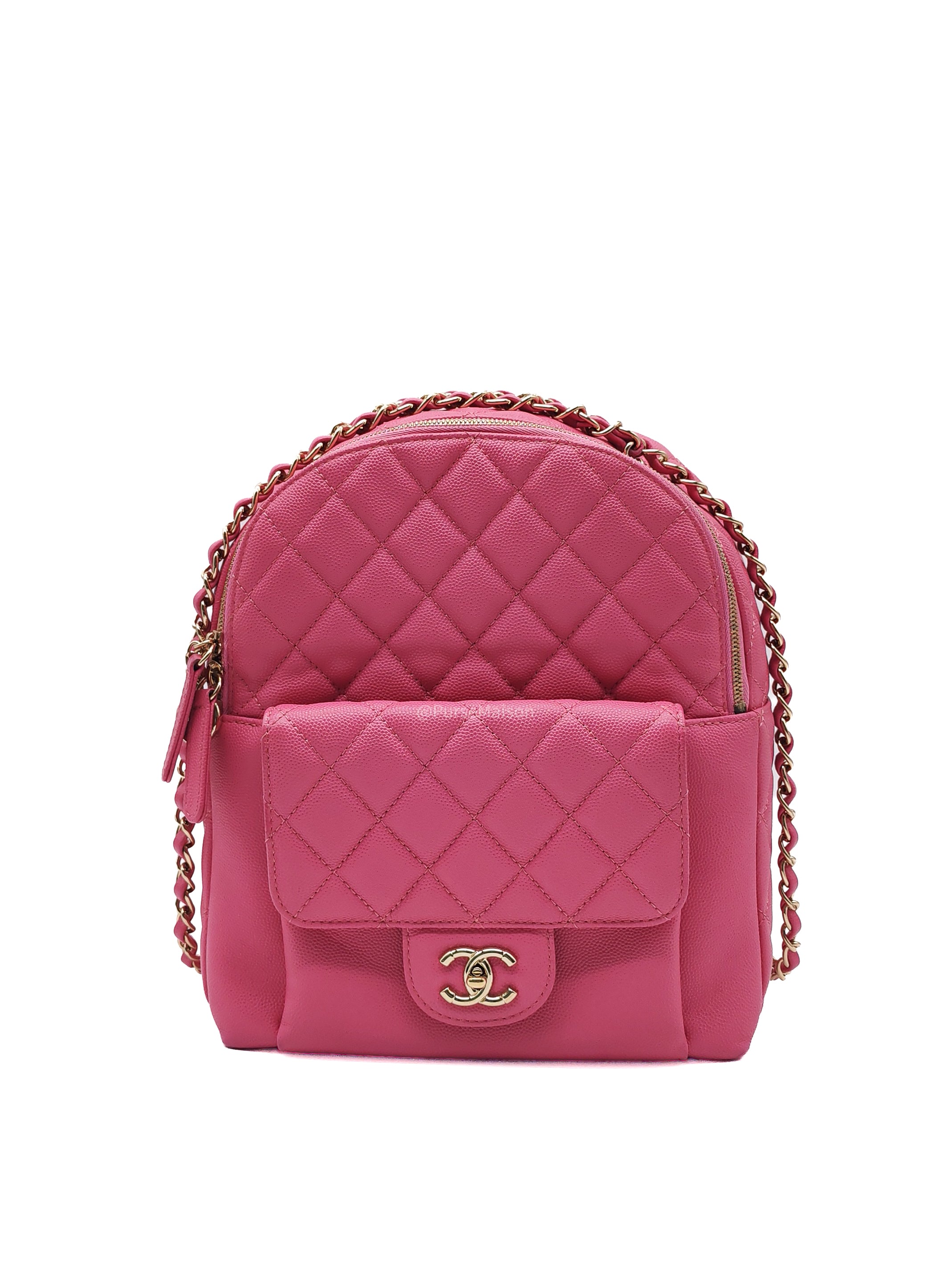 Chanel CC Day Backpack in Pink Quilted Caviar Leather Light Gold Hardware (Series 27) | Purse Maison Luxury Bags Shop