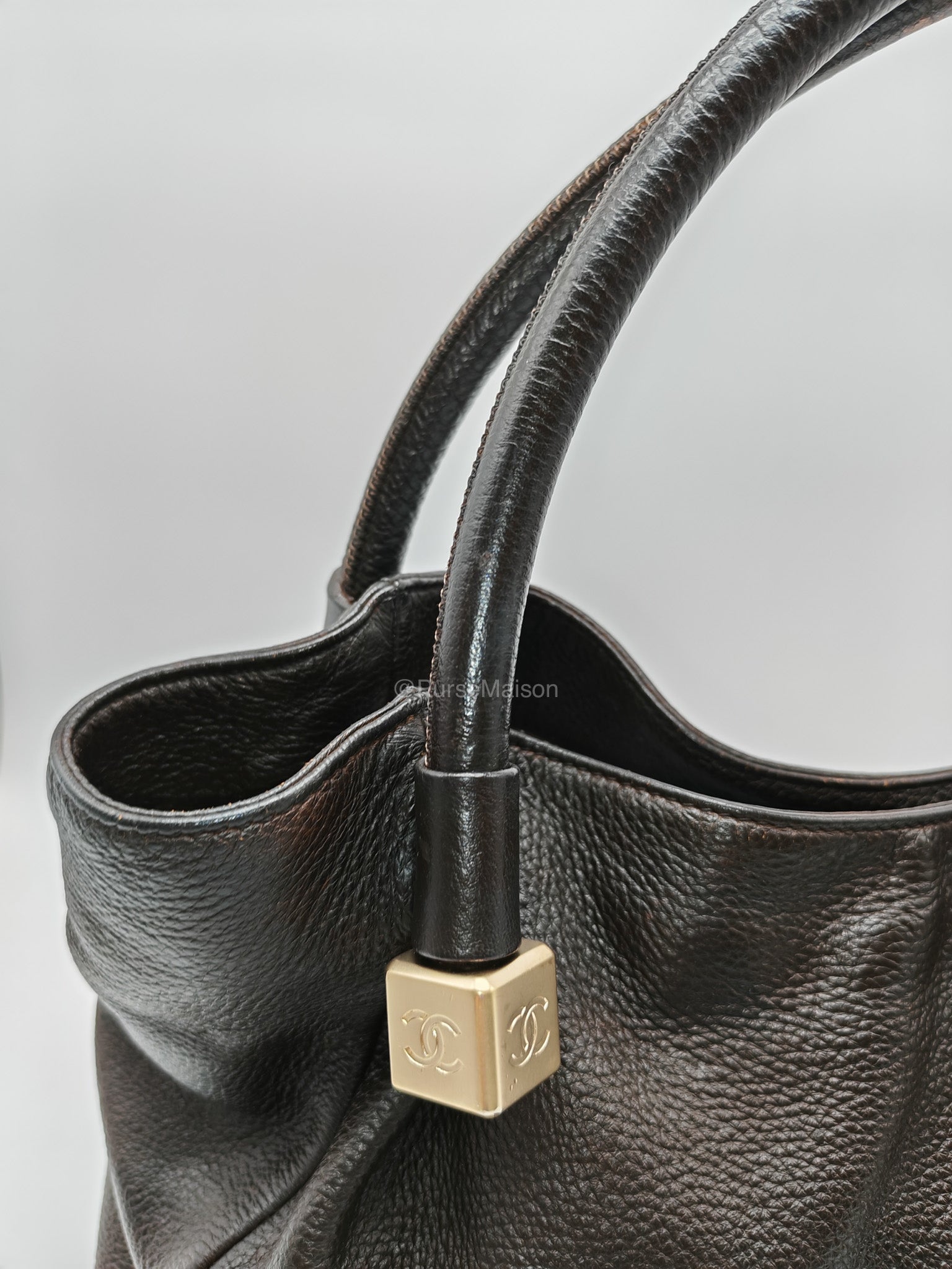Chanel CC Dice Tote Bag in Dark Chocolate Brown Grained Calfskin Leather and Light Gold Hardware Series 7 | Purse Maison Luxury Bags Shop