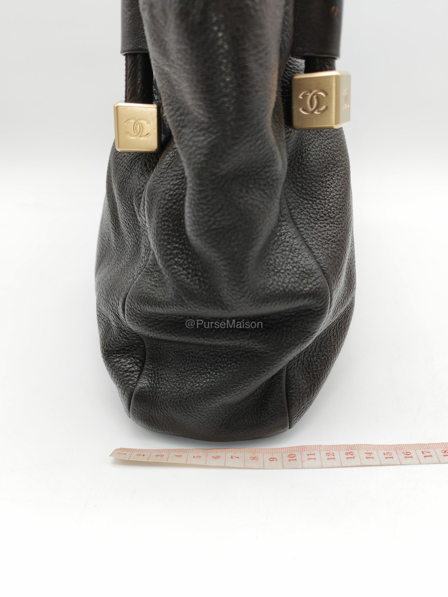 Chanel CC Dice Tote Bag in Dark Chocolate Brown Grained Calfskin Leather and Light Gold Hardware Series 7 | Purse Maison Luxury Bags Shop