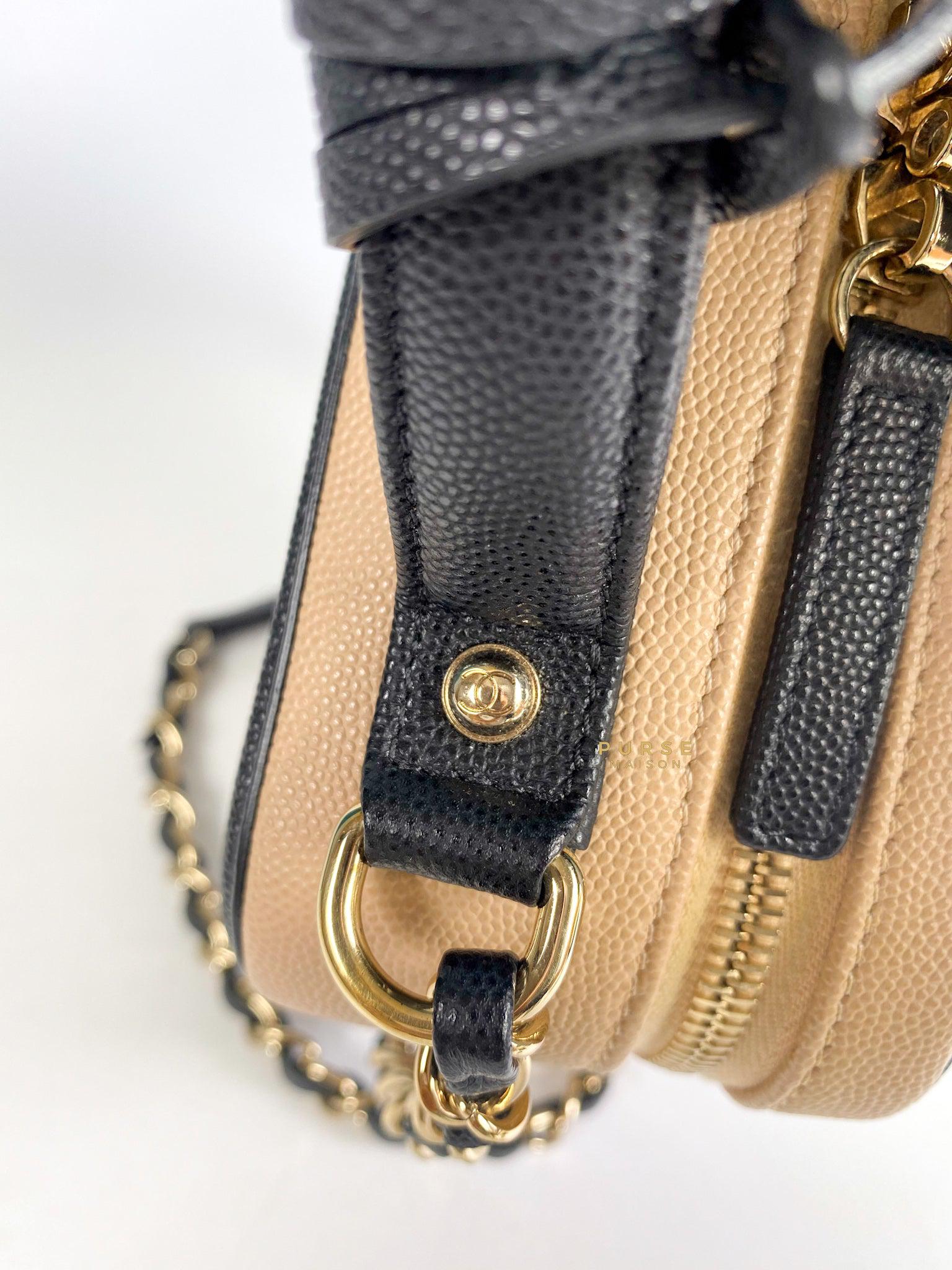 Chanel CC Filigree Medium Vanity Bag Beige/Black Caviar Leather in Light Gold Hardware Series 29
