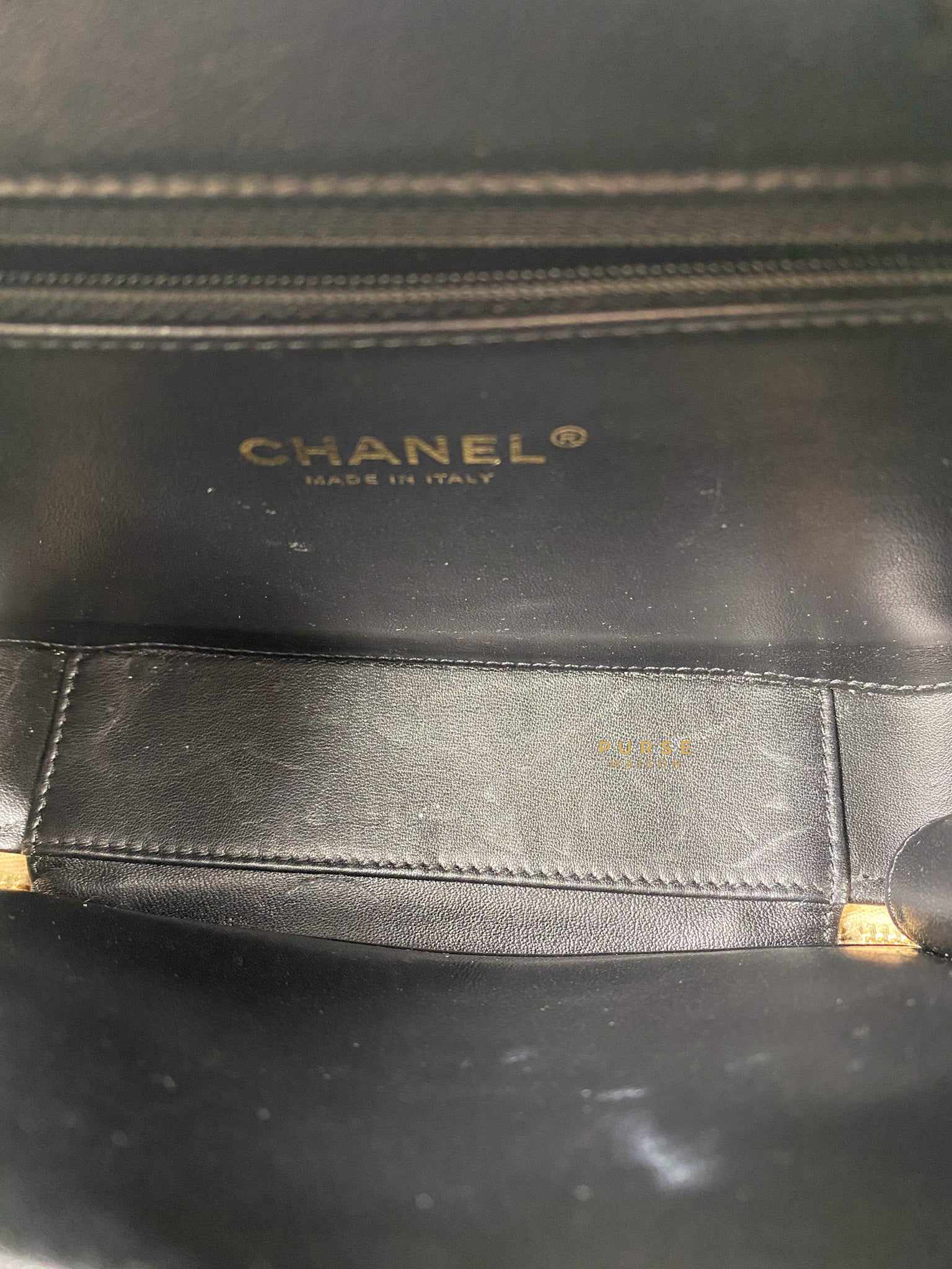 Chanel CC Filigree Medium Vanity Bag Beige/Black Caviar Leather in Light Gold Hardware Series 29