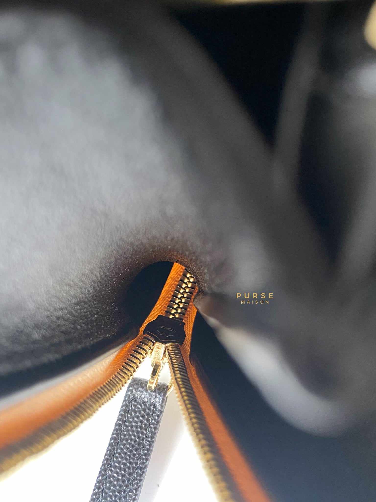 Chanel CC Filigree Medium Vanity Bag Beige/Black Caviar Leather in Light Gold Hardware Series 29