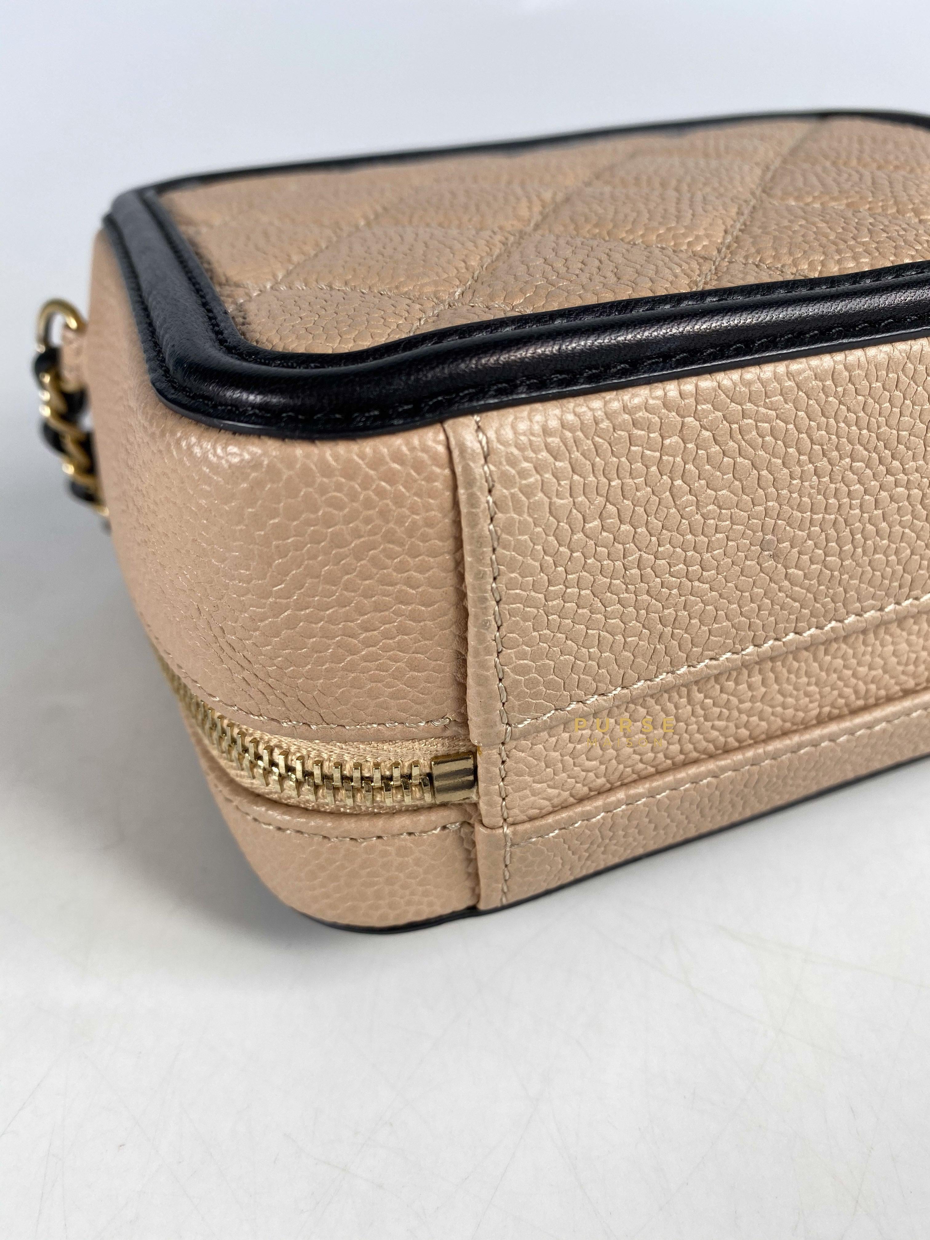 Chanel CC Filigree Vanity Bag Small Beige Caviar and Aged Gold Hardware Series 24 | Purse Maison Luxury Bags Shop