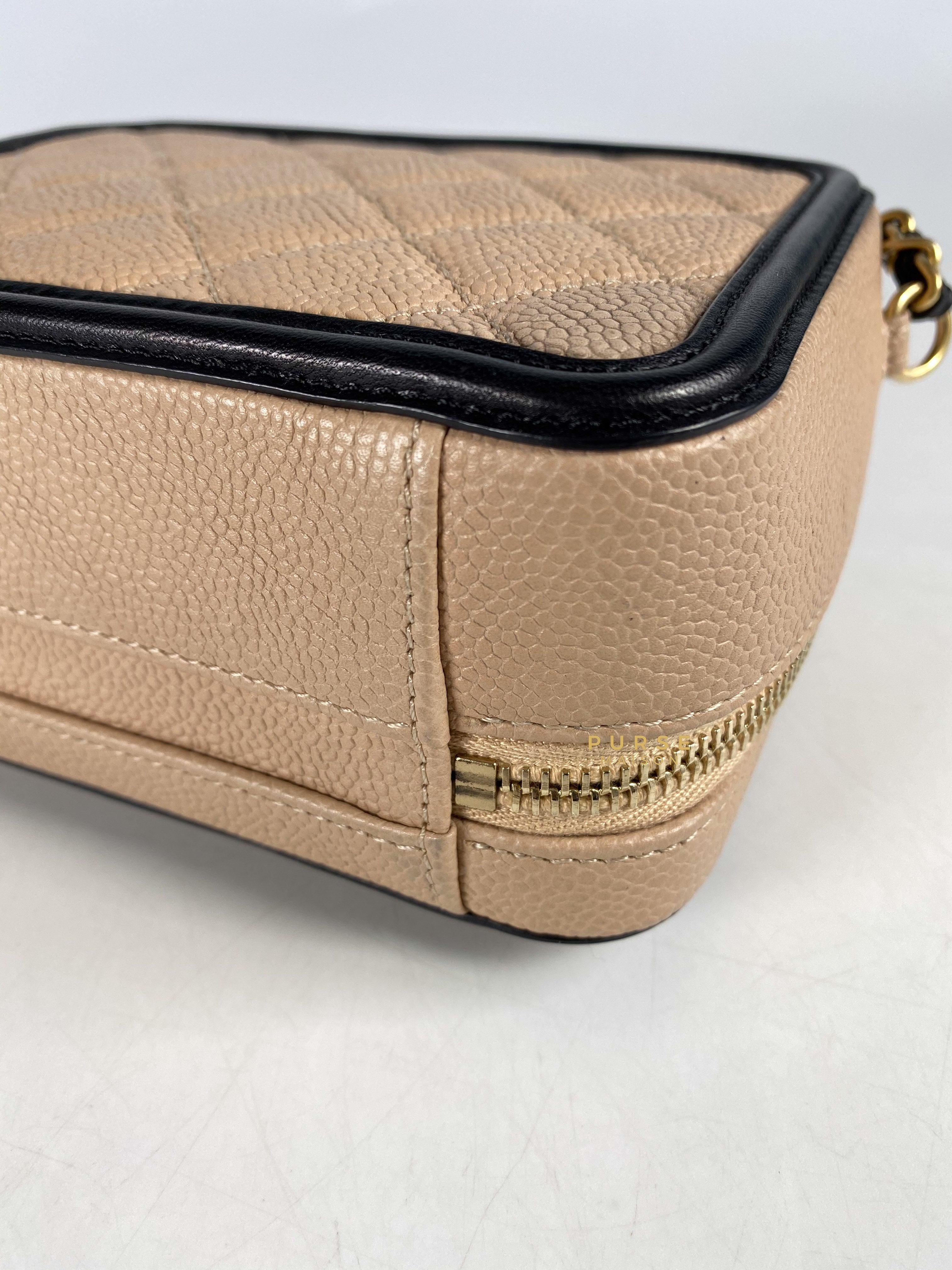Chanel CC Filigree Vanity Bag Small Beige Caviar and Aged Gold Hardware Series 24 | Purse Maison Luxury Bags Shop