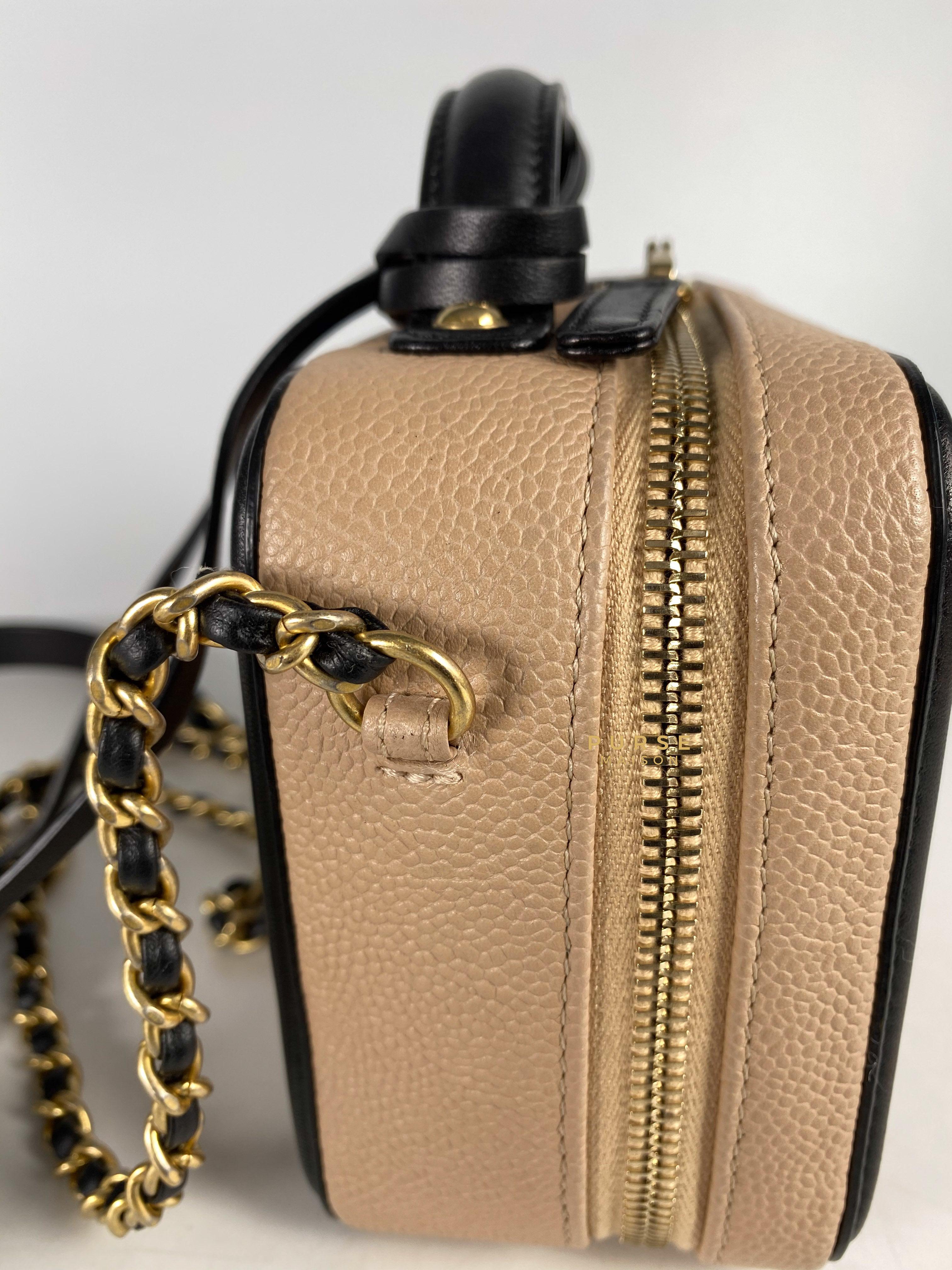 Chanel CC Filigree Vanity Bag Small Beige Caviar and Aged Gold Hardware Series 24 | Purse Maison Luxury Bags Shop