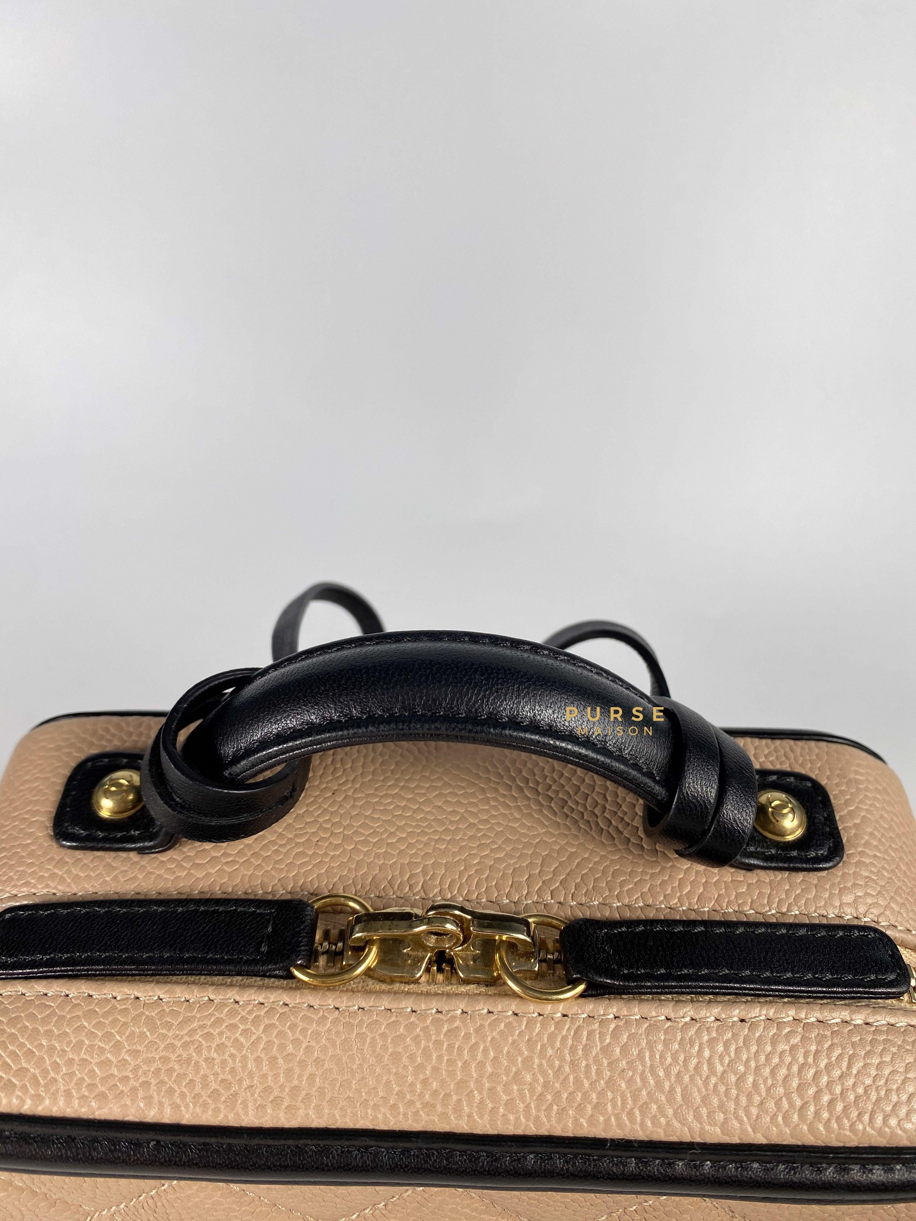 Chanel CC Filigree Vanity Bag Small Beige Caviar and Aged Gold Hardware Series 24 | Purse Maison Luxury Bags Shop