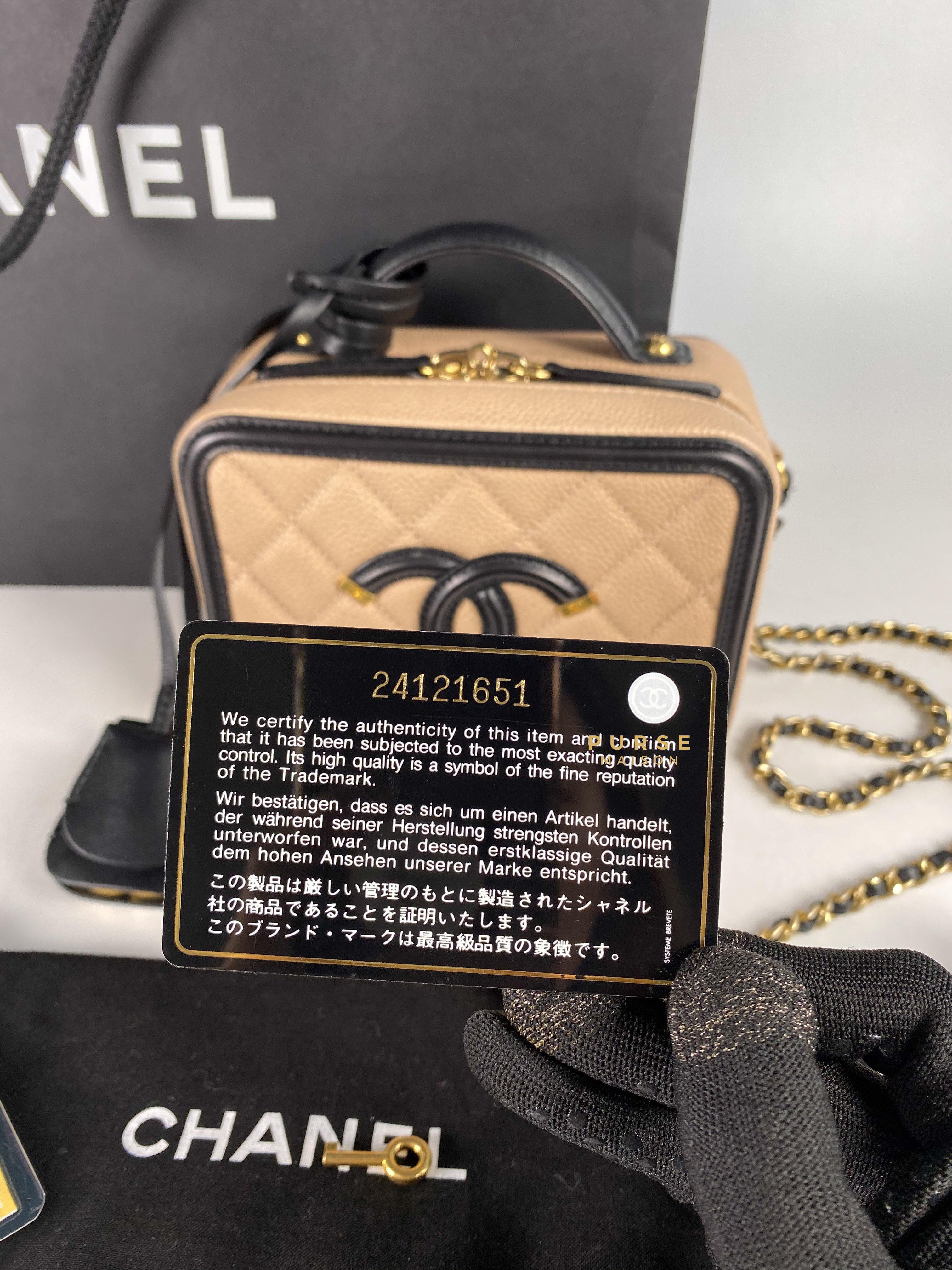Chanel CC Filigree Vanity Bag Small Beige Caviar and Aged Gold Hardware Series 24 | Purse Maison Luxury Bags Shop