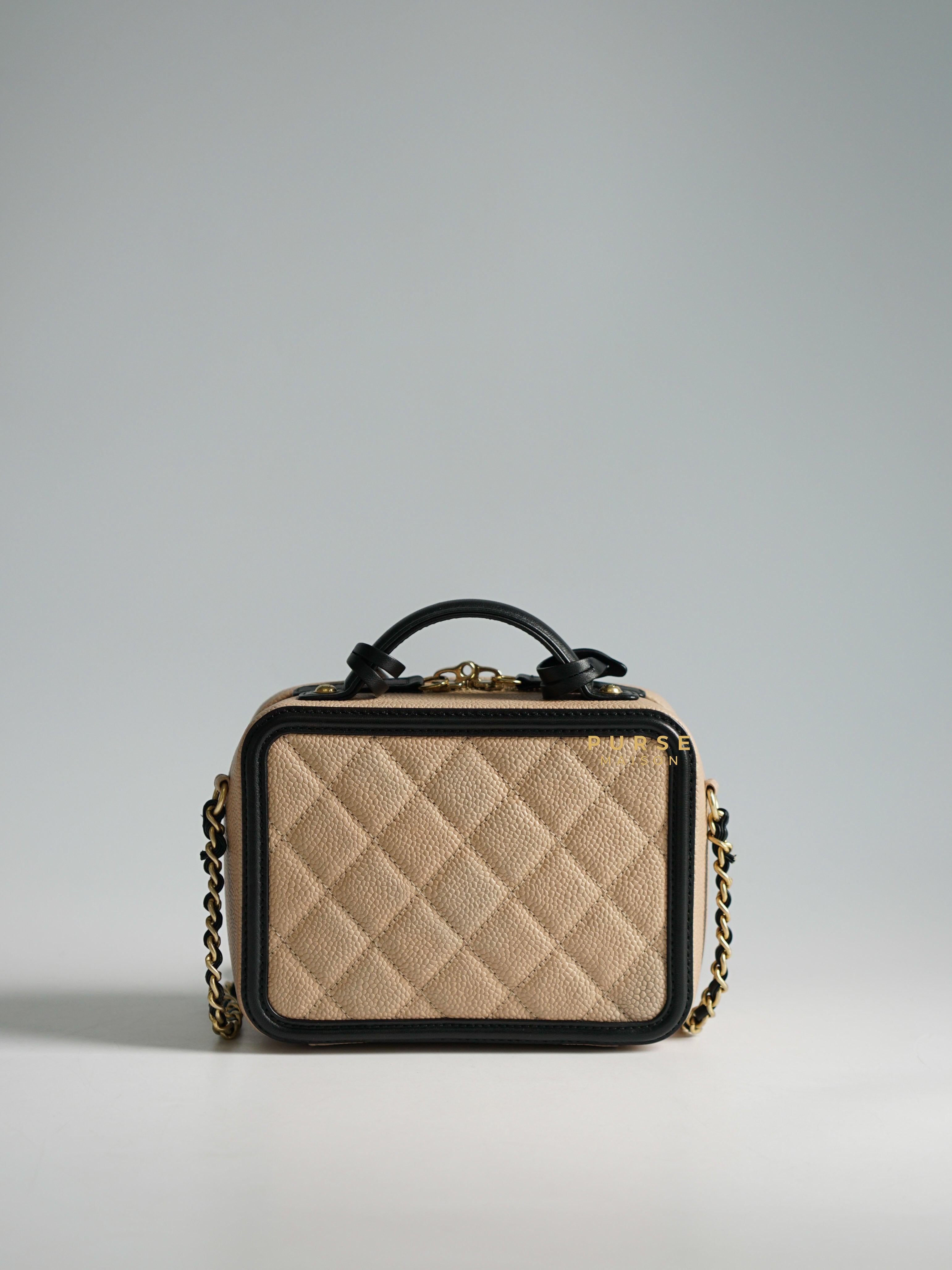 Chanel CC Filigree Vanity Bag Small Beige Caviar and Aged Gold Hardware Series 24 | Purse Maison Luxury Bags Shop