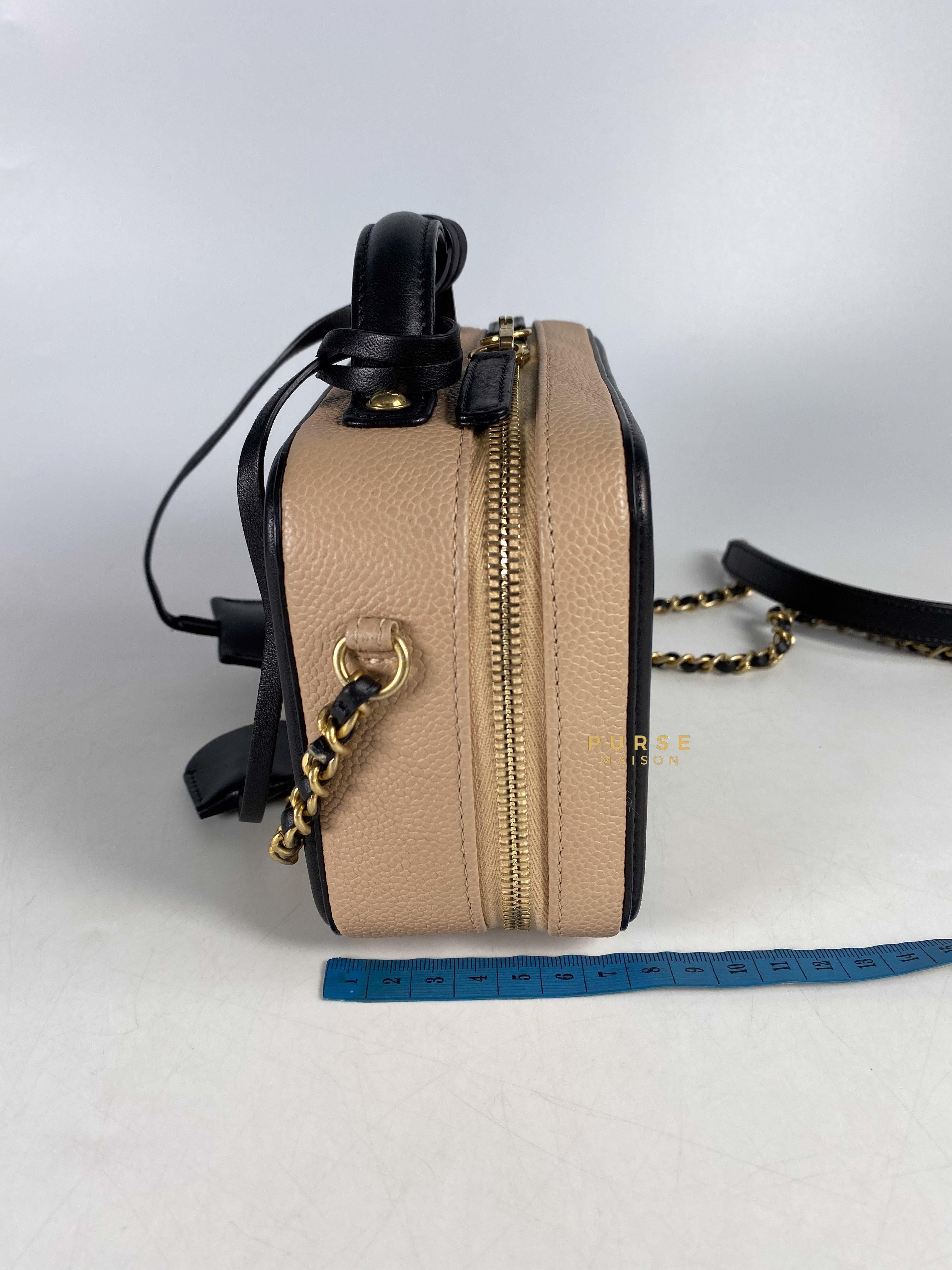Chanel CC Filigree Vanity Bag Small Beige Caviar and Aged Gold Hardware Series 24 | Purse Maison Luxury Bags Shop