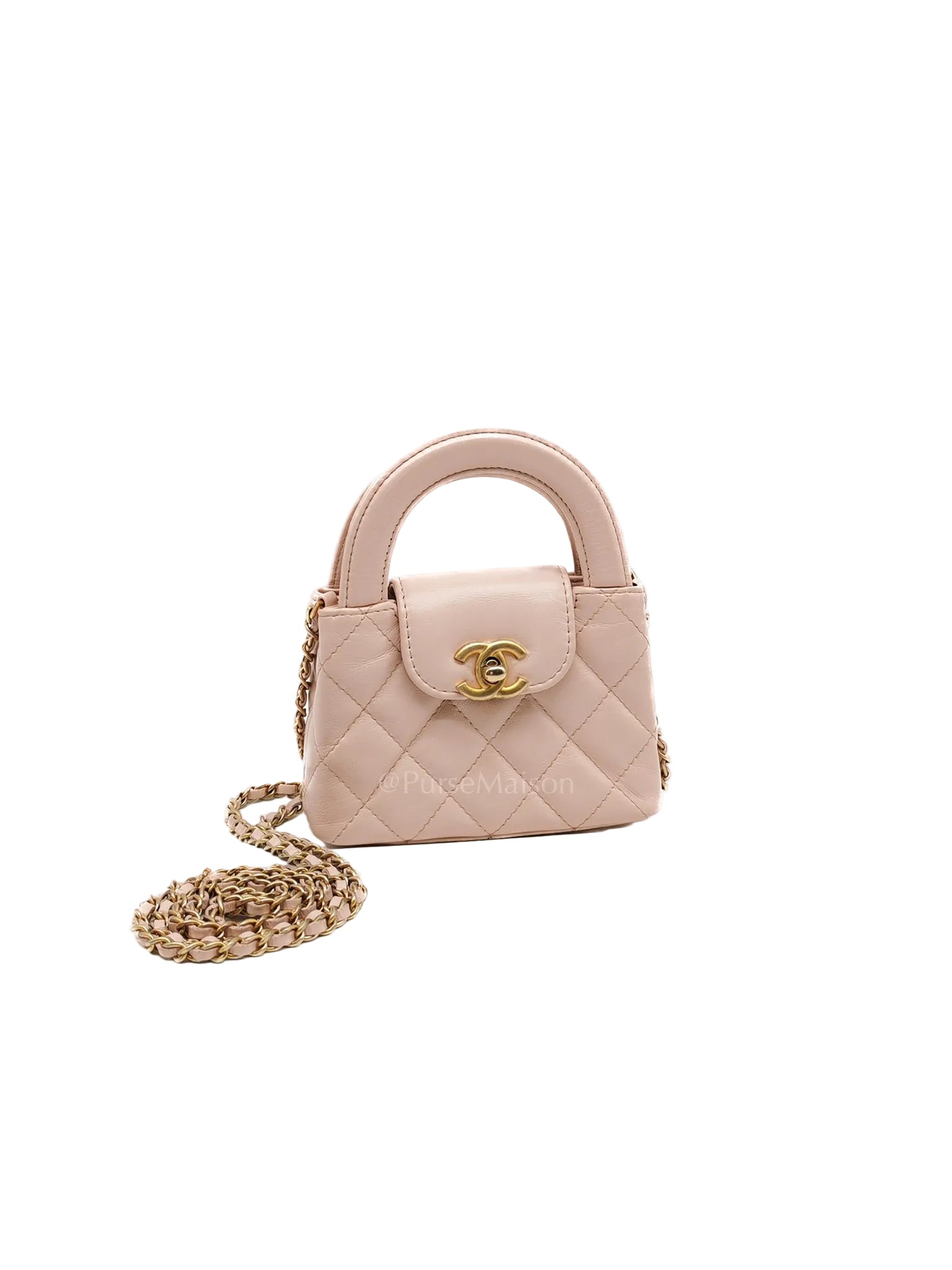 CC Kelly Micro in Light Pink Calfskin Leather in Aged Gold Hardware (Microchip) | Purse Maison Luxury Bags Shop