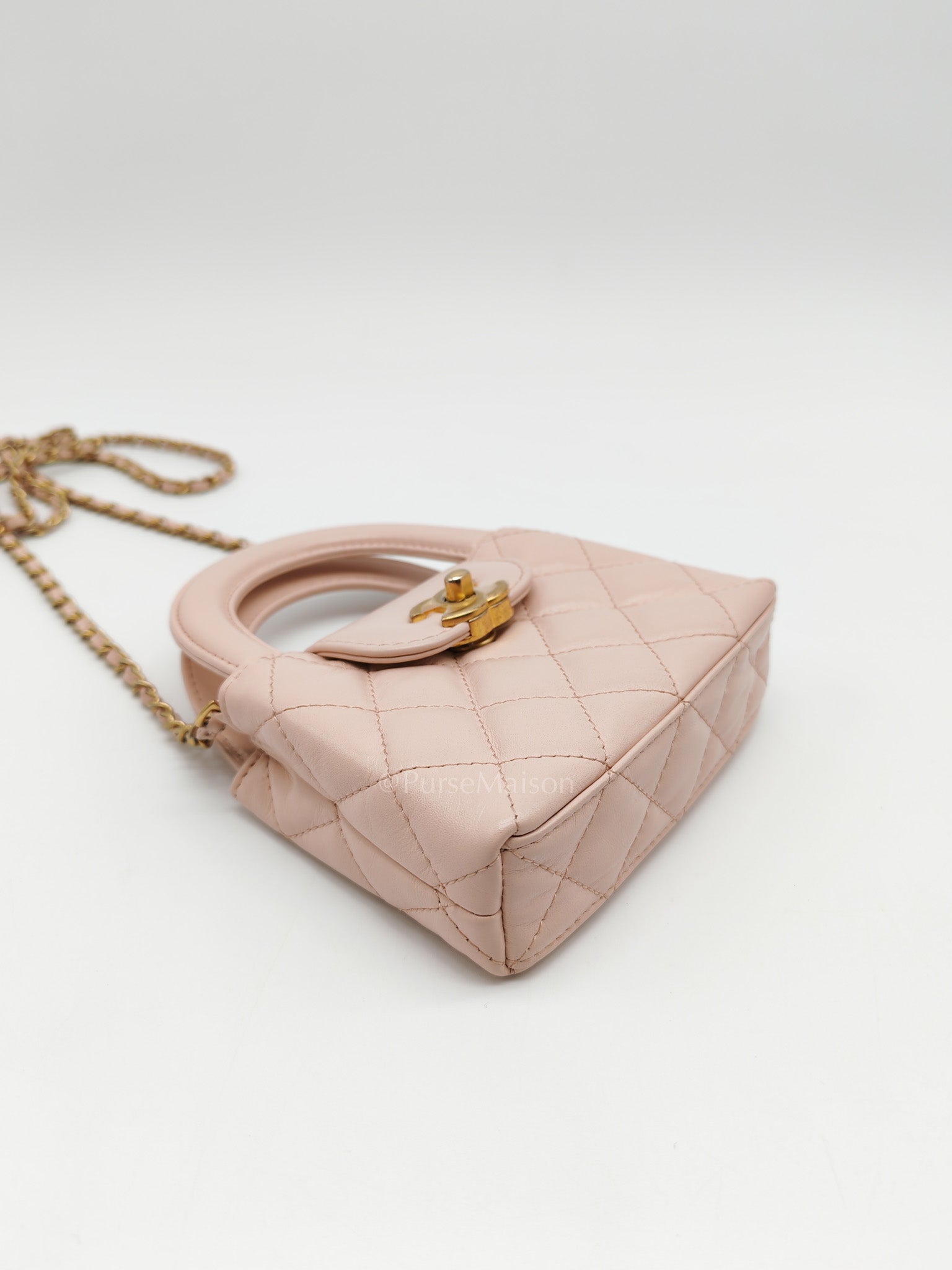 CC Kelly Micro in Light Pink Calfskin Leather in Aged Gold Hardware (Microchip) | Purse Maison Luxury Bags Shop