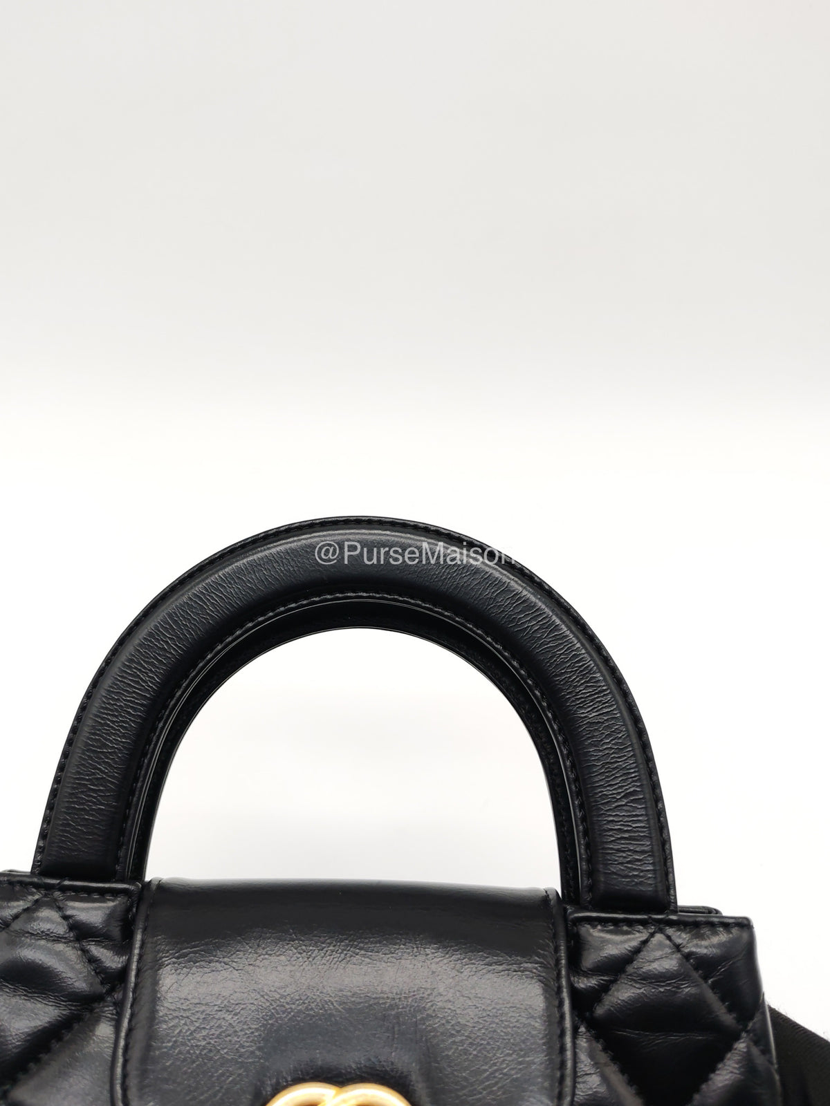 Chanel CC Kelly Shopping Bag Small in Black Shiny Calfskin Leather Aged Gold Hardware (Microchip) | Purse Maison Luxury Bags Shop