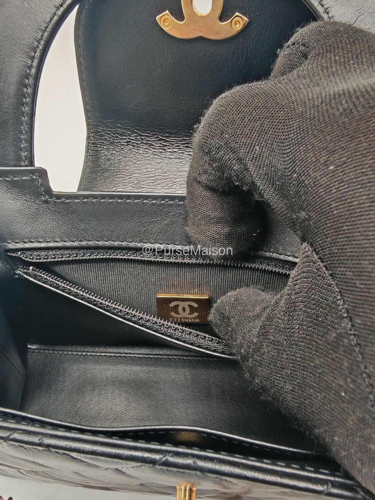 Chanel CC Kelly Shopping Bag Small in Black Shiny Calfskin Leather Aged Gold Hardware (Microchip) | Purse Maison Luxury Bags Shop
