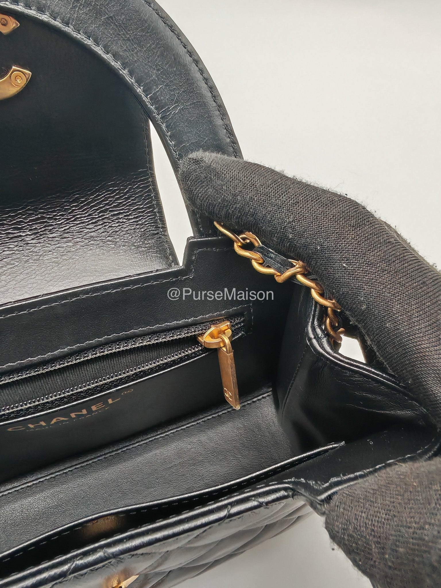Chanel CC Kelly Shopping Bag Small in Black Shiny Calfskin Leather Aged Gold Hardware (Microchip) | Purse Maison Luxury Bags Shop