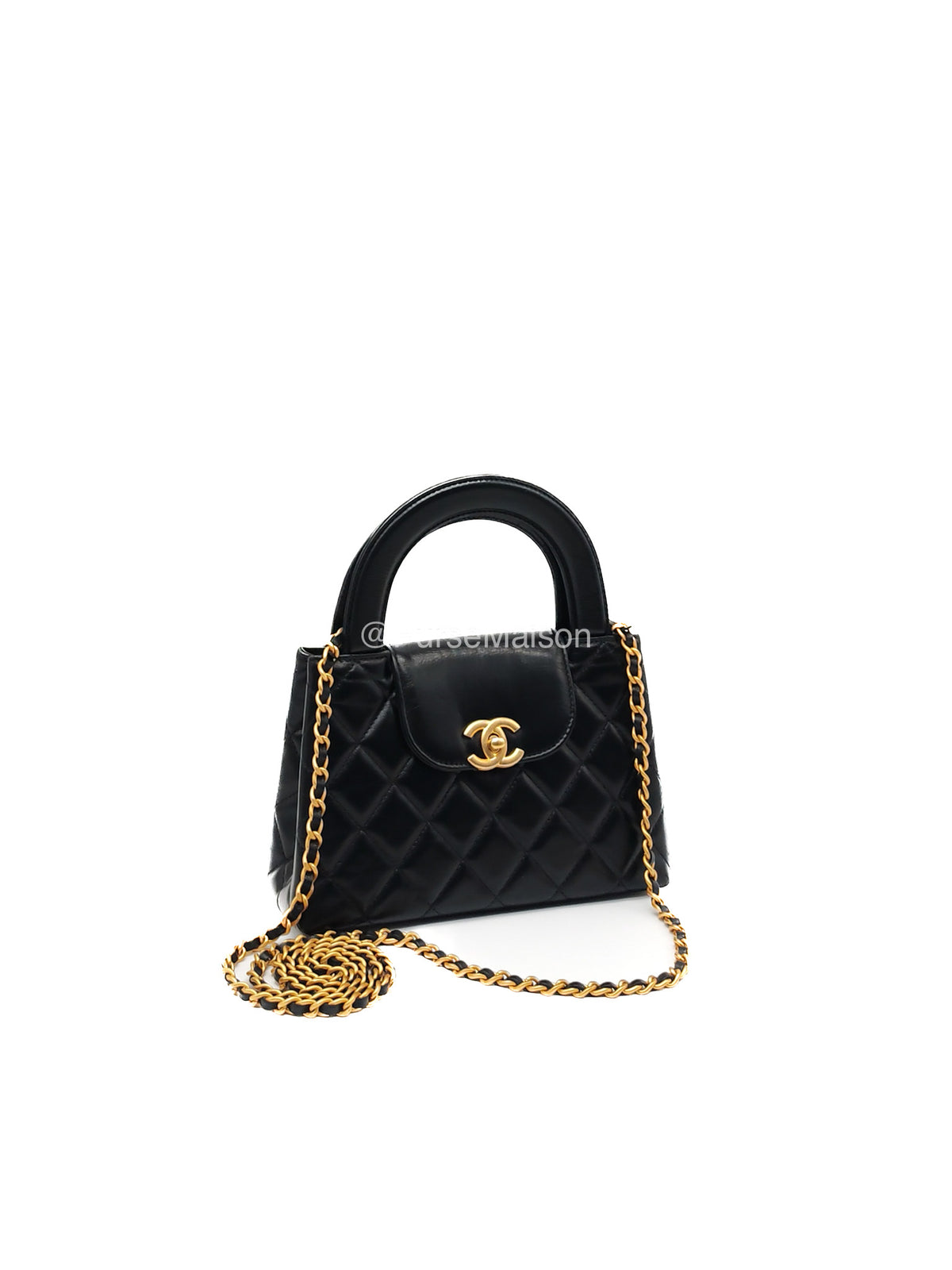 Chanel CC Kelly Shopping Bag Small in Black Shiny Calfskin Leather Aged Gold Hardware (Microchip) | Purse Maison Luxury Bags Shop