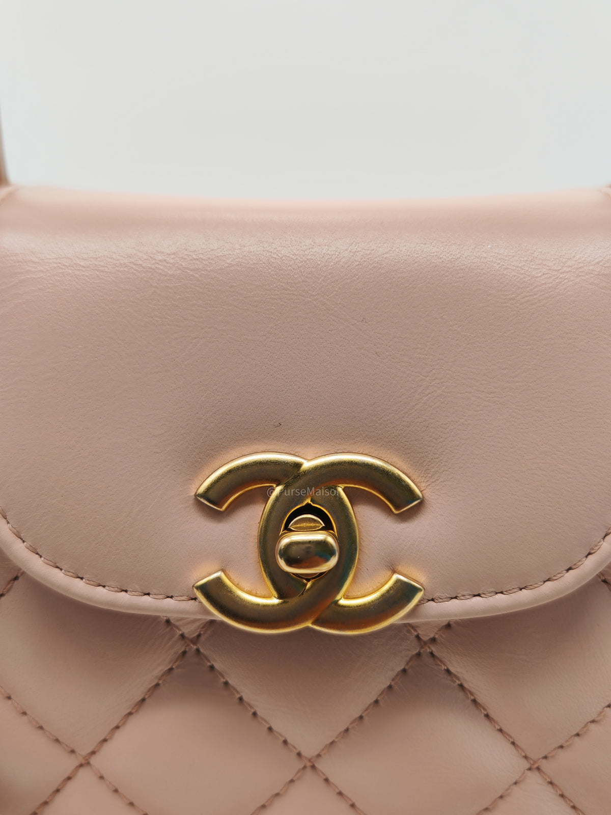Chanel CC Kelly Small in Baby Pink Shinny Calfskin Leather Aged Gold Hardware Microchip(E8****T5) | Purse Maison Luxury Bags Shop