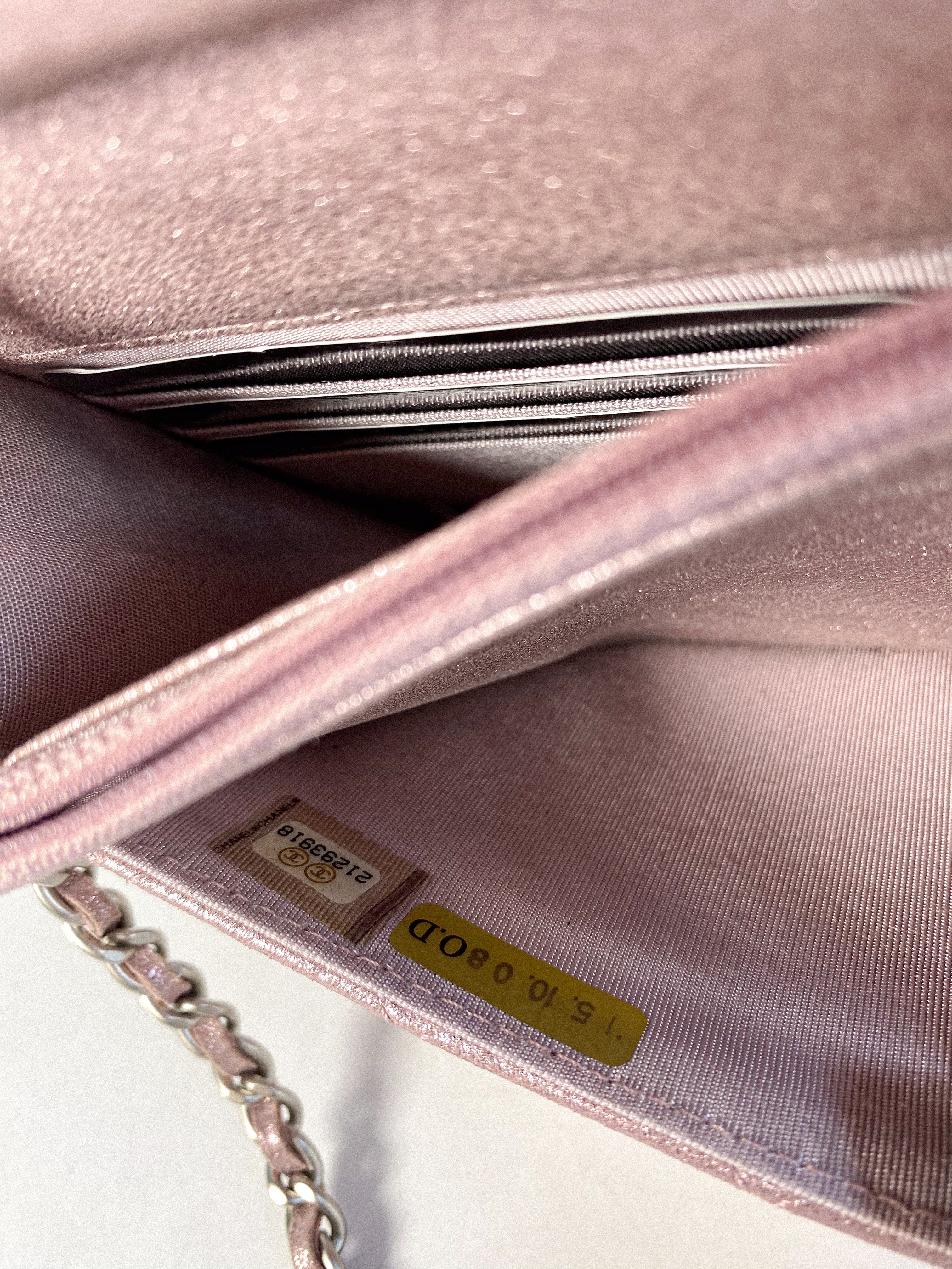 Chanel CC Wallet on Chain in Iridescent Pink Calfskin and Silver Hardware Series 21