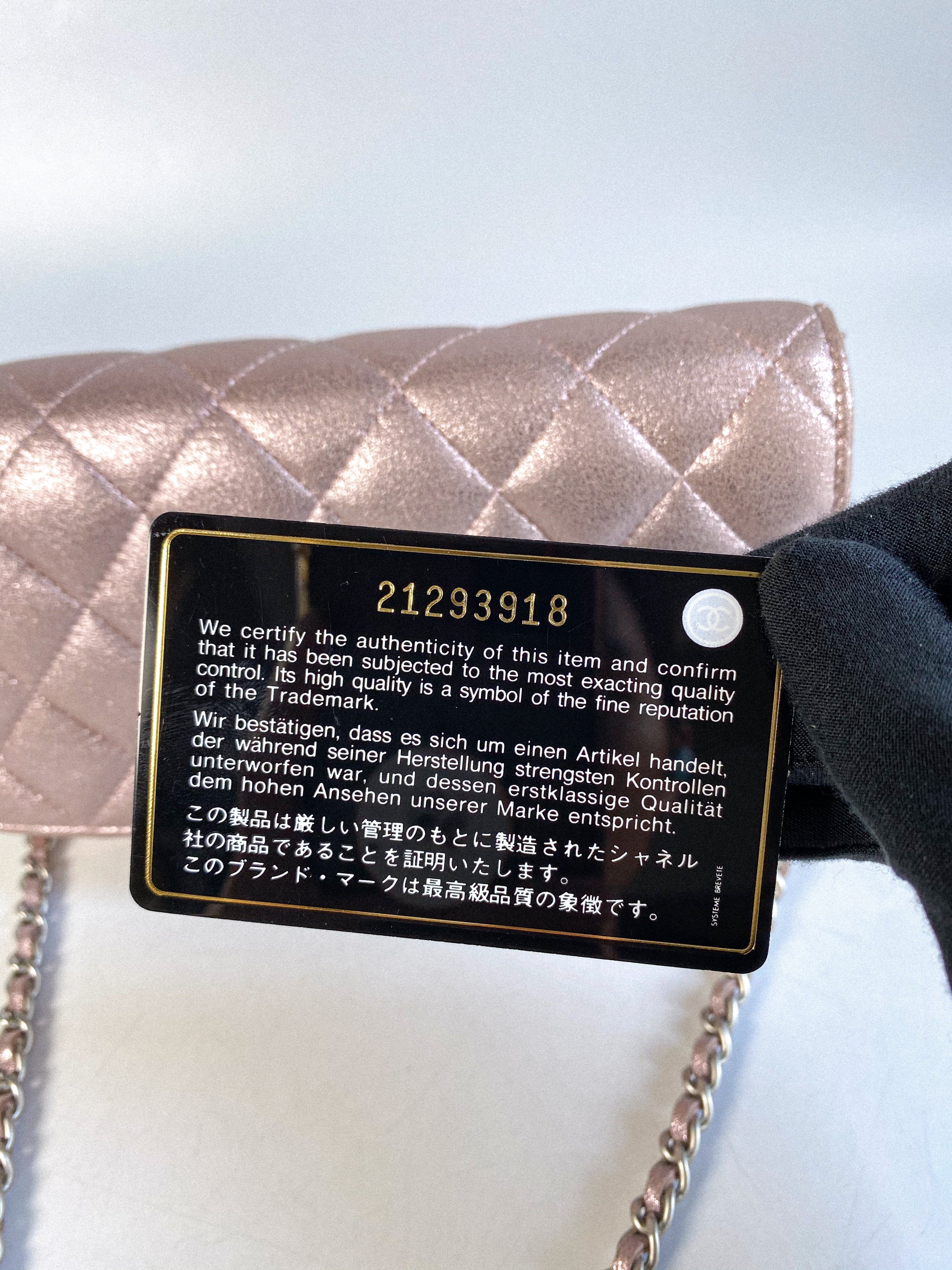 Chanel CC Wallet on Chain in Iridescent Pink Calfskin and Silver Hardware Series 21