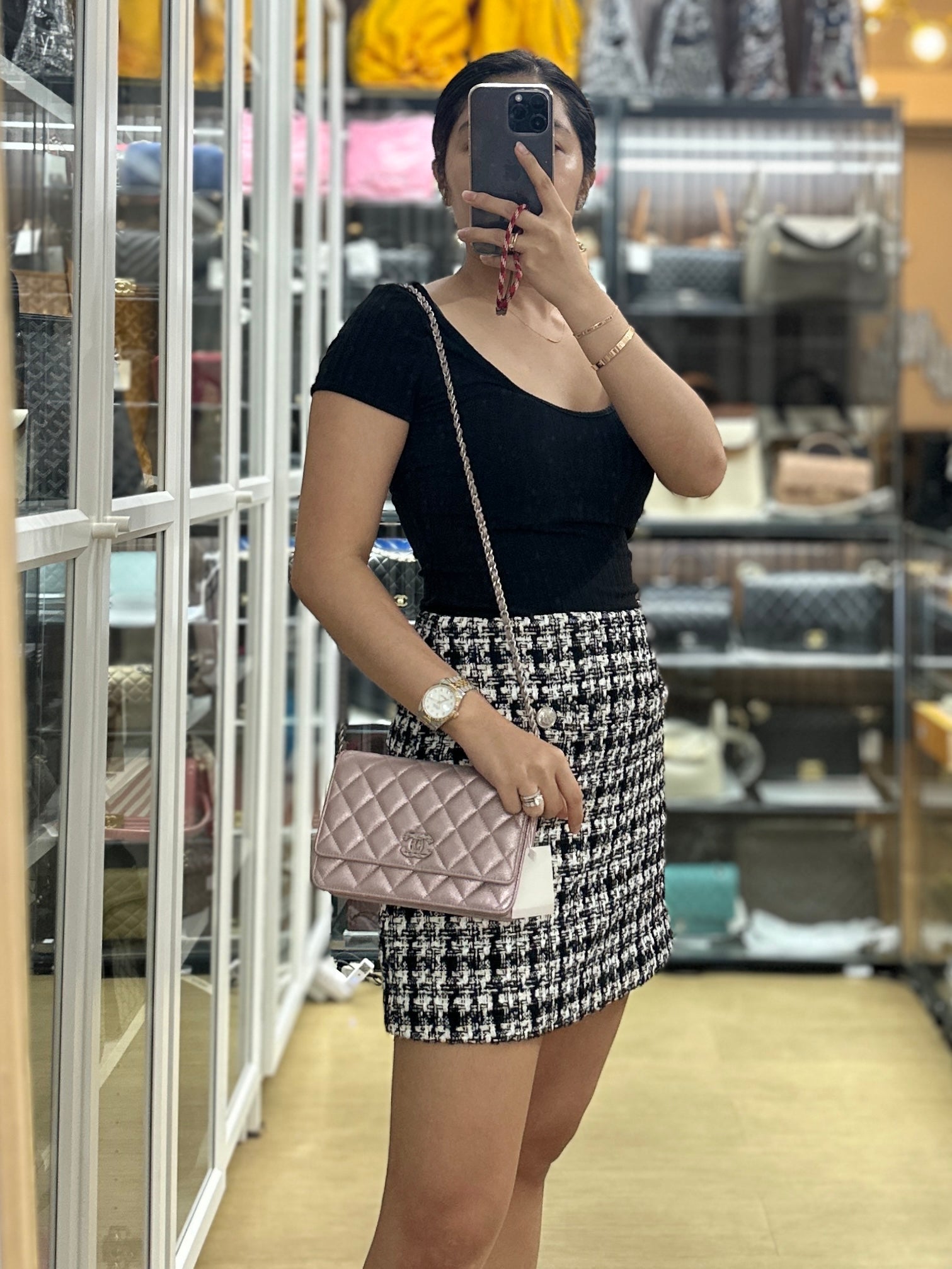 Chanel CC Wallet on Chain in Iridescent Pink Calfskin and Silver Hardware Series 21