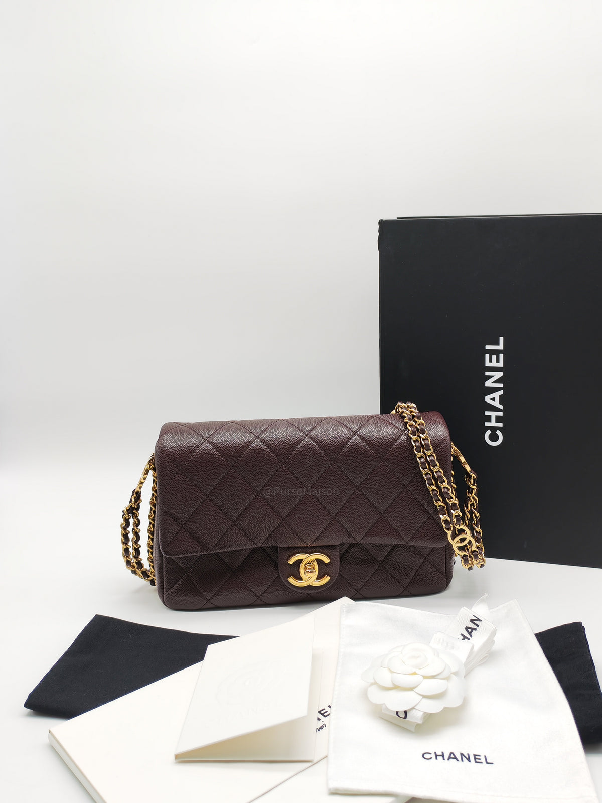 Chanel CC You Flap Bag in Dark Brown Caviar Leather Shiny Gold Hardware (Microchip) | Purse Maison Luxury Bags Shop