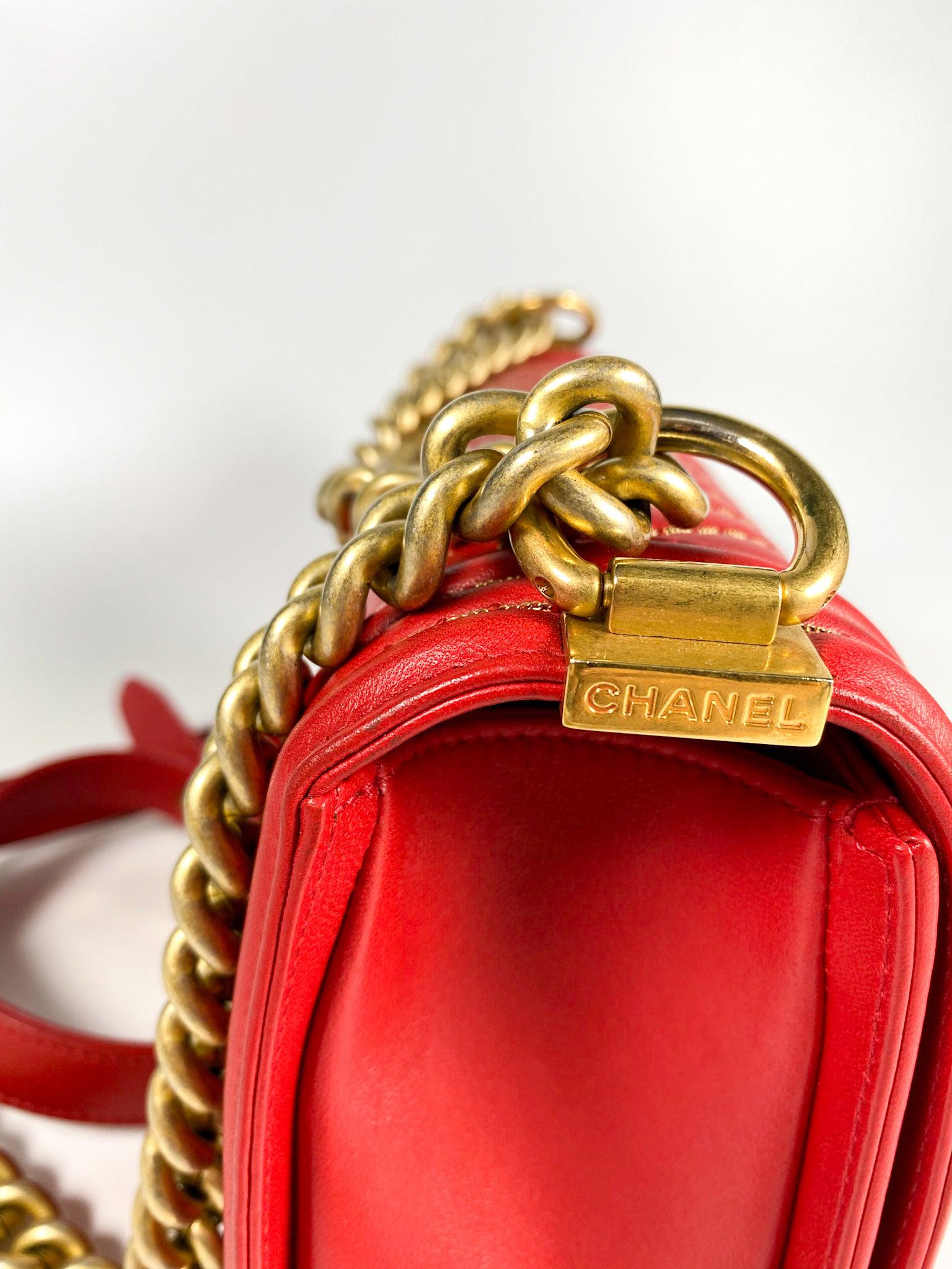 Chanel Boy Red Studded Chevron Old Medium Limited Edition Calfskin Series 23