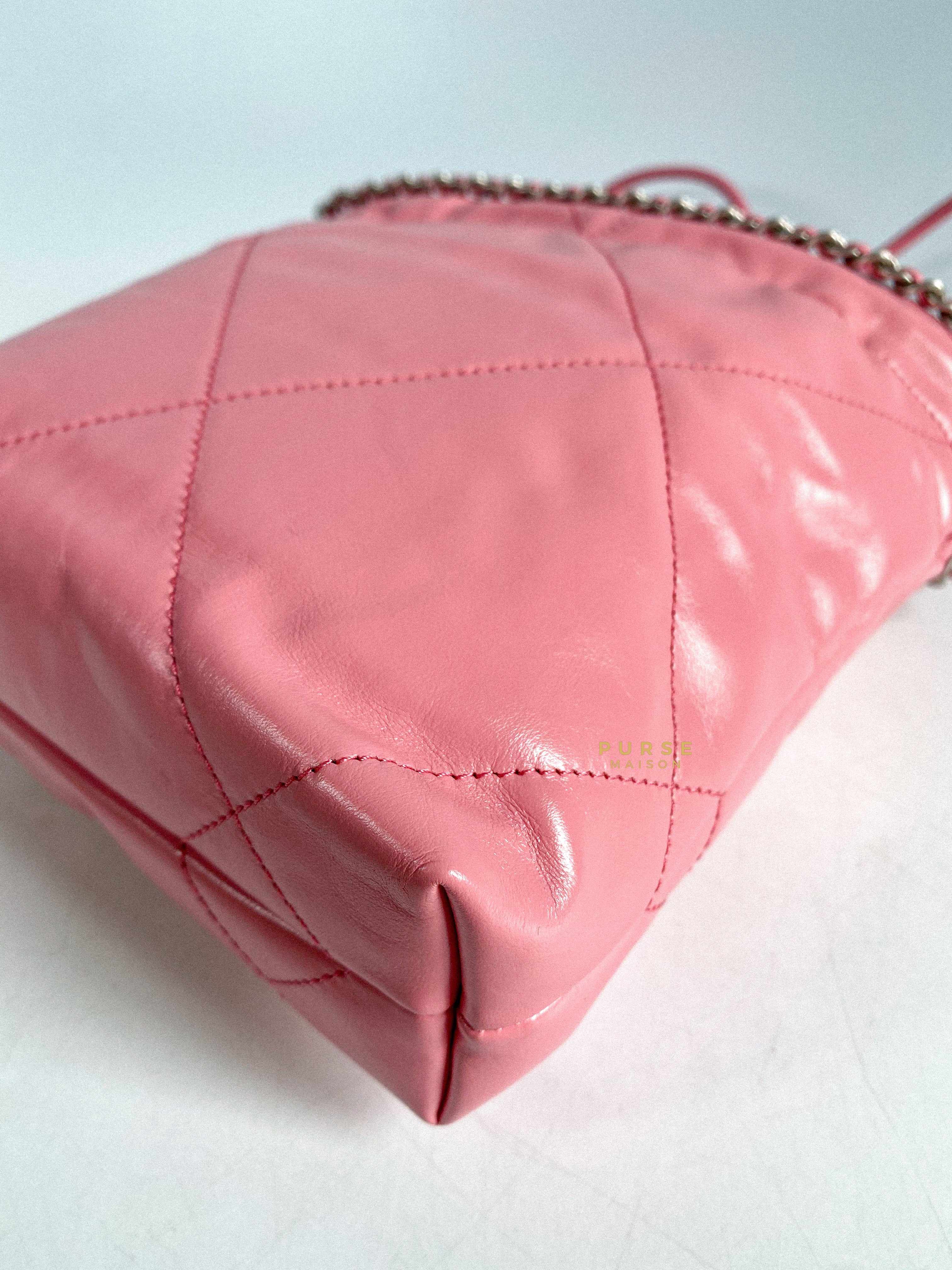 Chanel Mini 22 Pink Shiny Calfskin in Silver Hardware (Microchip)