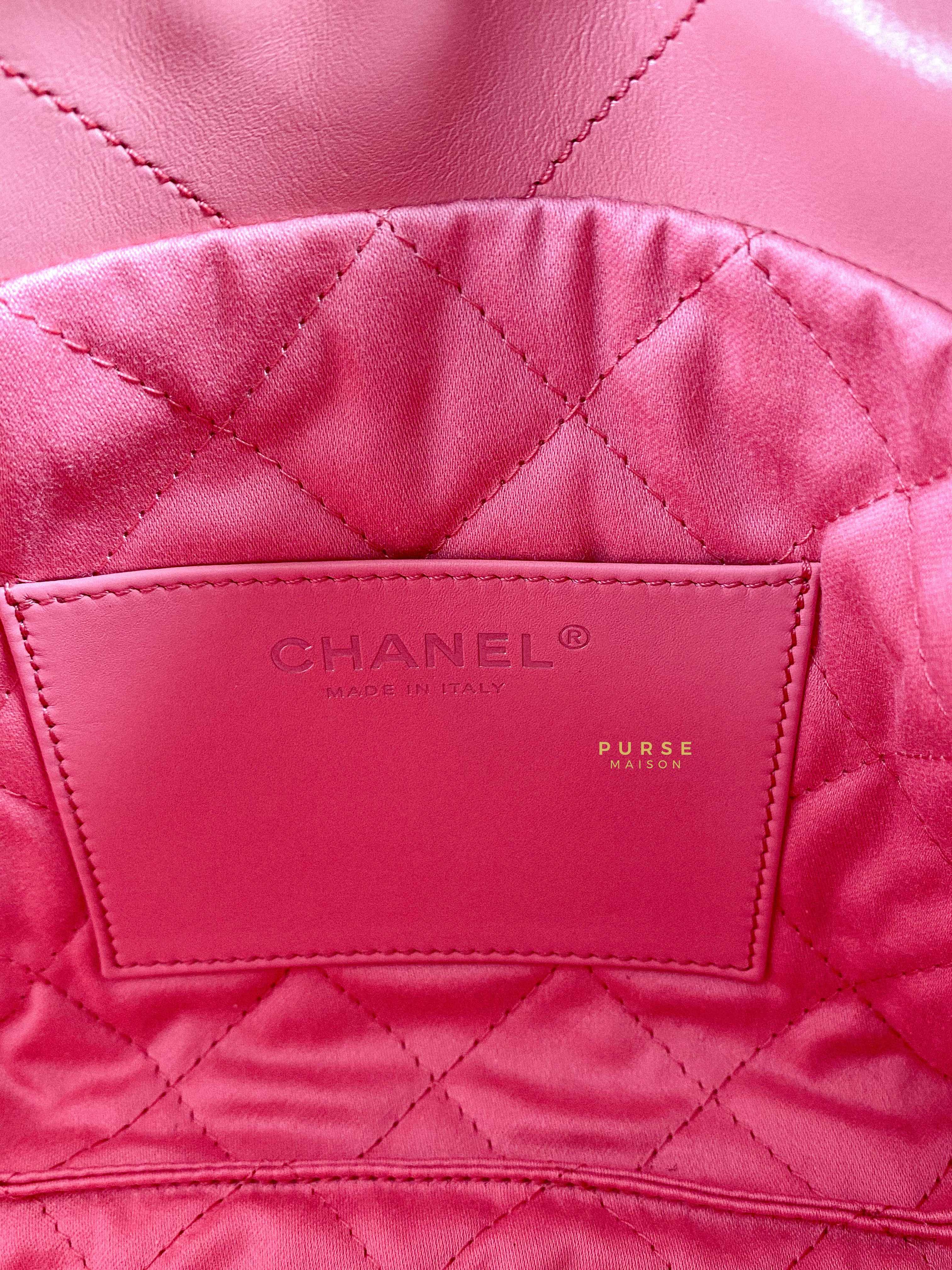 Chanel Mini 22 Pink Shiny Calfskin in Silver Hardware (Microchip)