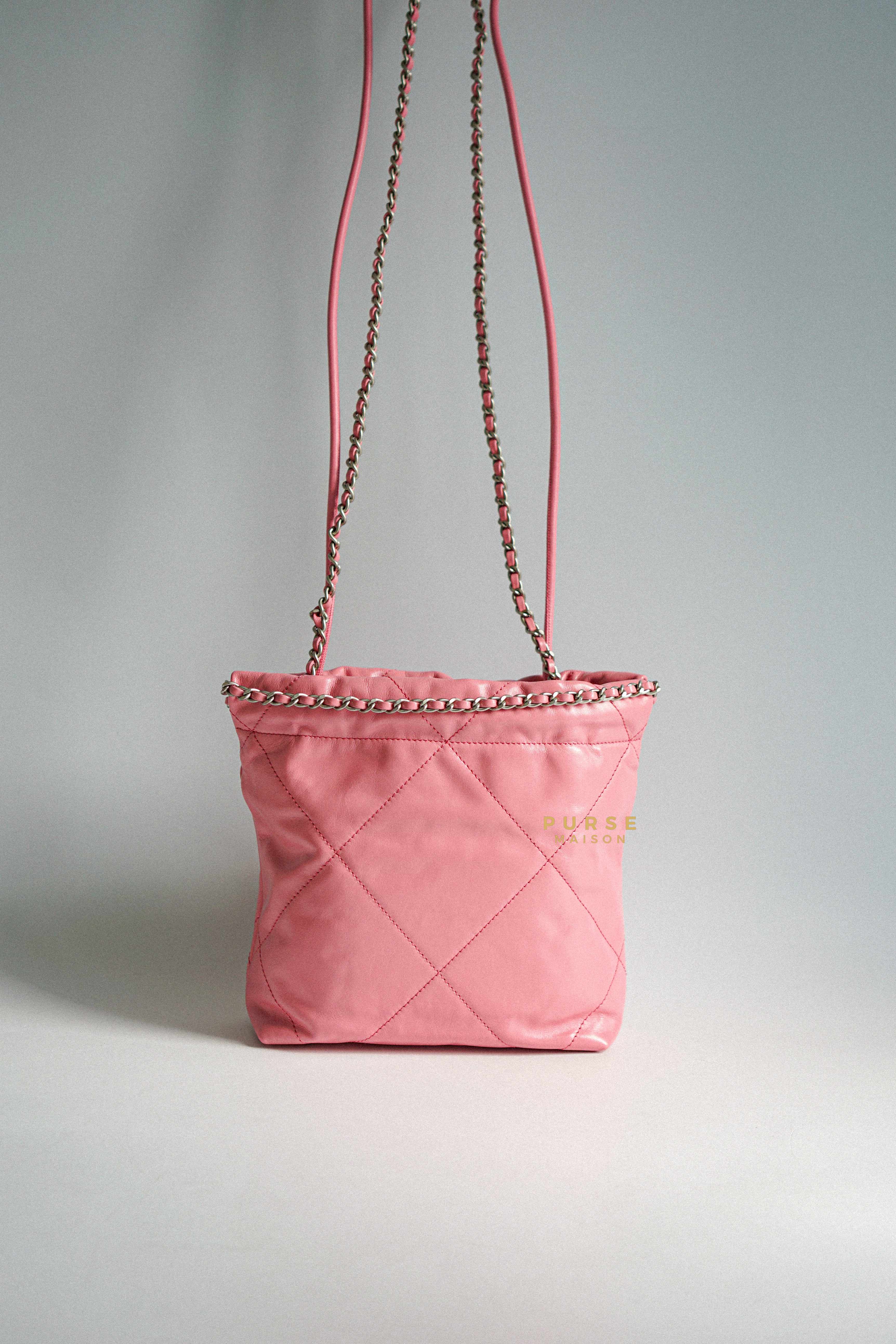 Chanel Mini 22 Pink Shiny Calfskin in Silver Hardware (Microchip)