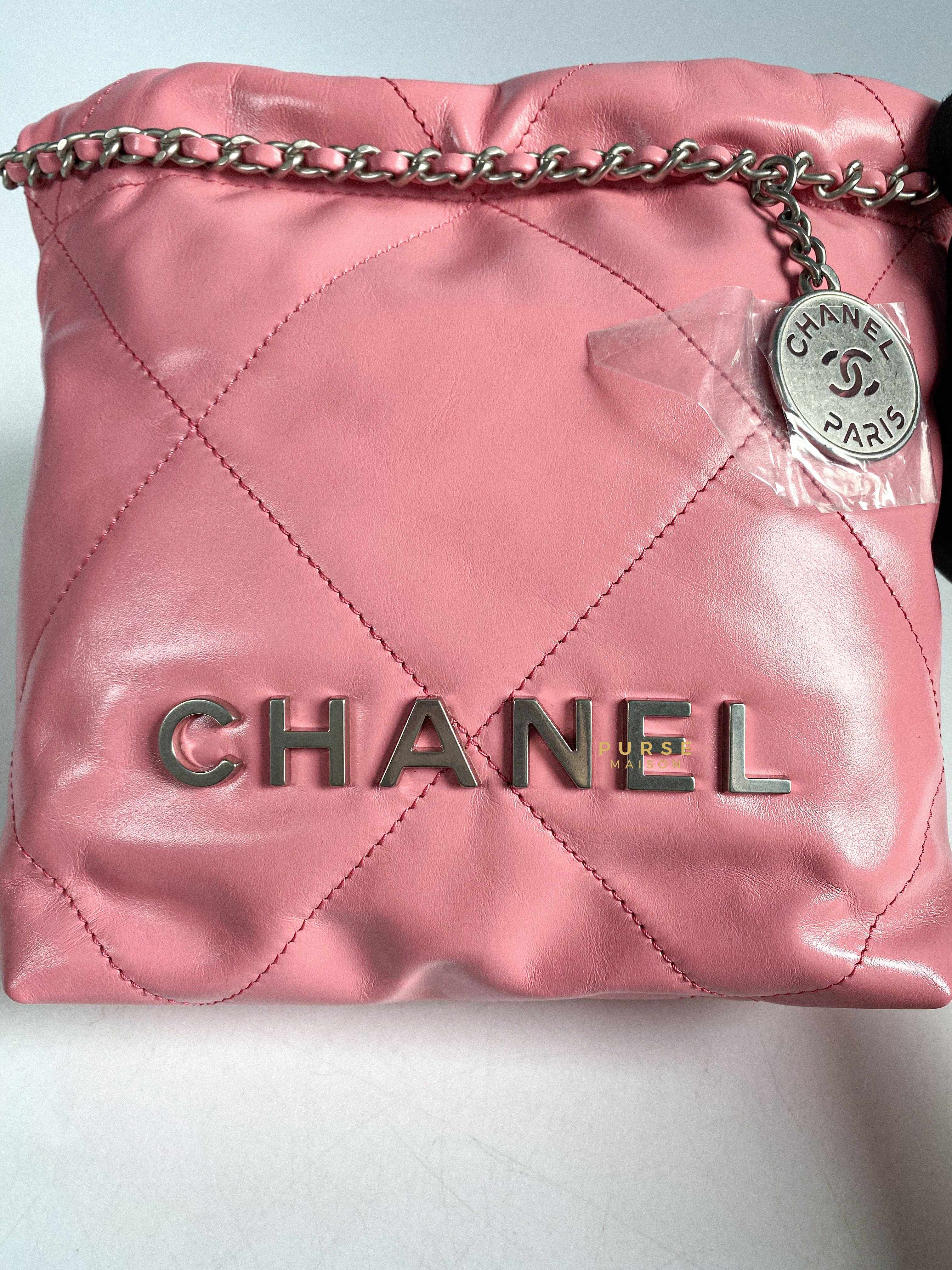 Chanel Mini 22 Pink Shiny Calfskin in Silver Hardware (Microchip)