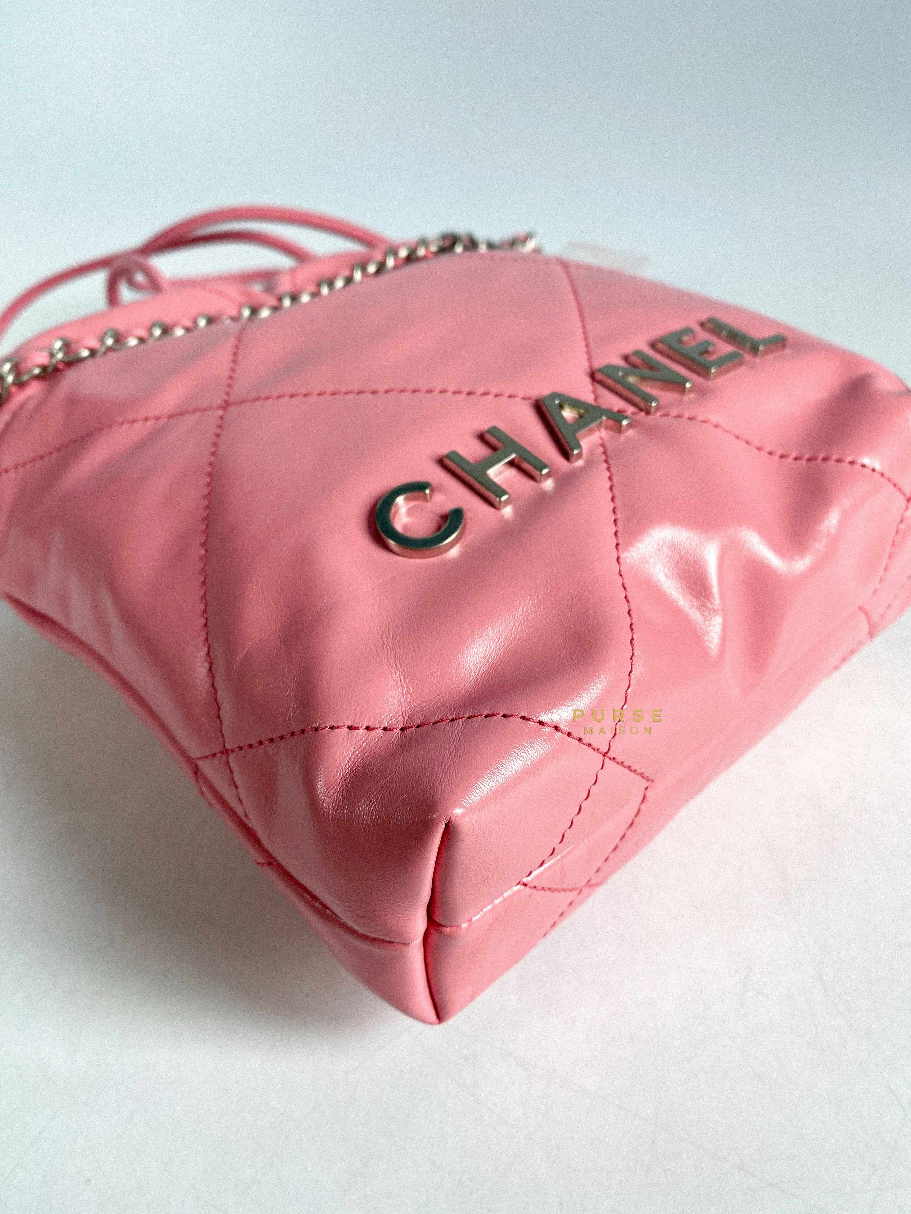 Chanel Mini 22 Pink Shiny Calfskin in Silver Hardware (Microchip)