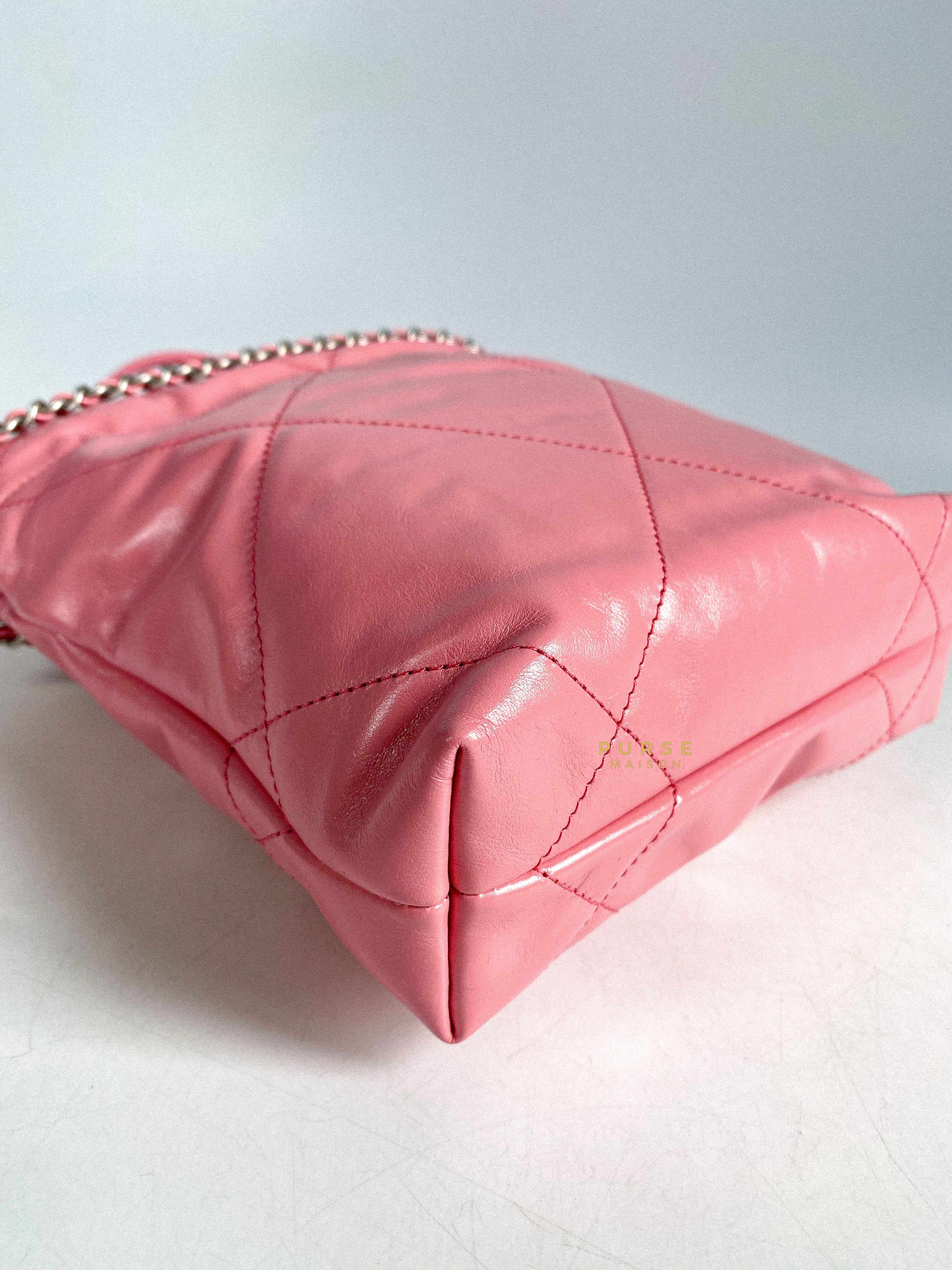 Chanel Mini 22 Pink Shiny Calfskin in Silver Hardware (Microchip)