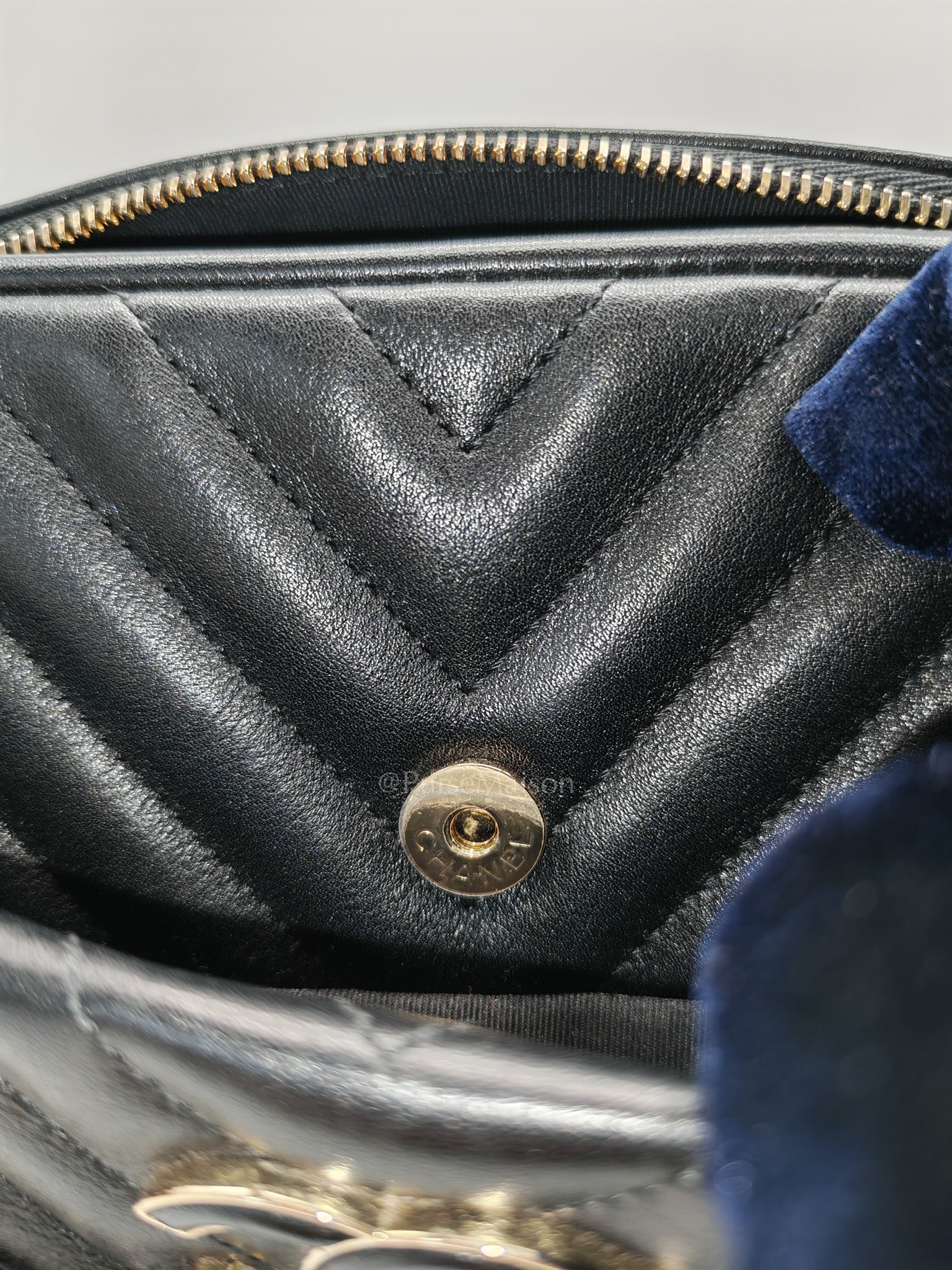 Chanel Chevron Daily Camera Case Bag in Black Calfskin Leather and Light Gold Hardware Series 27 | Purse Maison Luxury Bags Shop