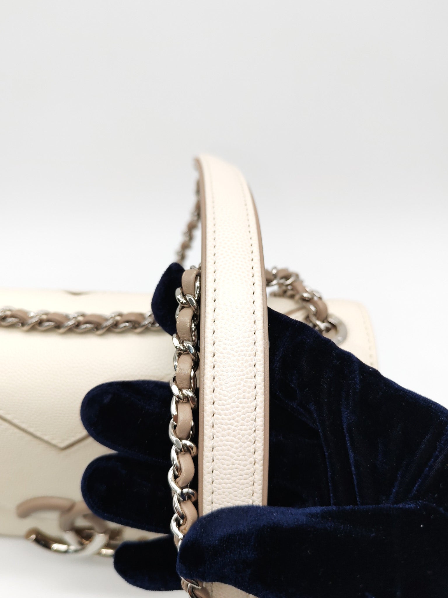 Chanel Chevron Flap Bag in White Caviar Leather & Palladium Hardware Series 23 | Purse Maison Luxury Bags Shop