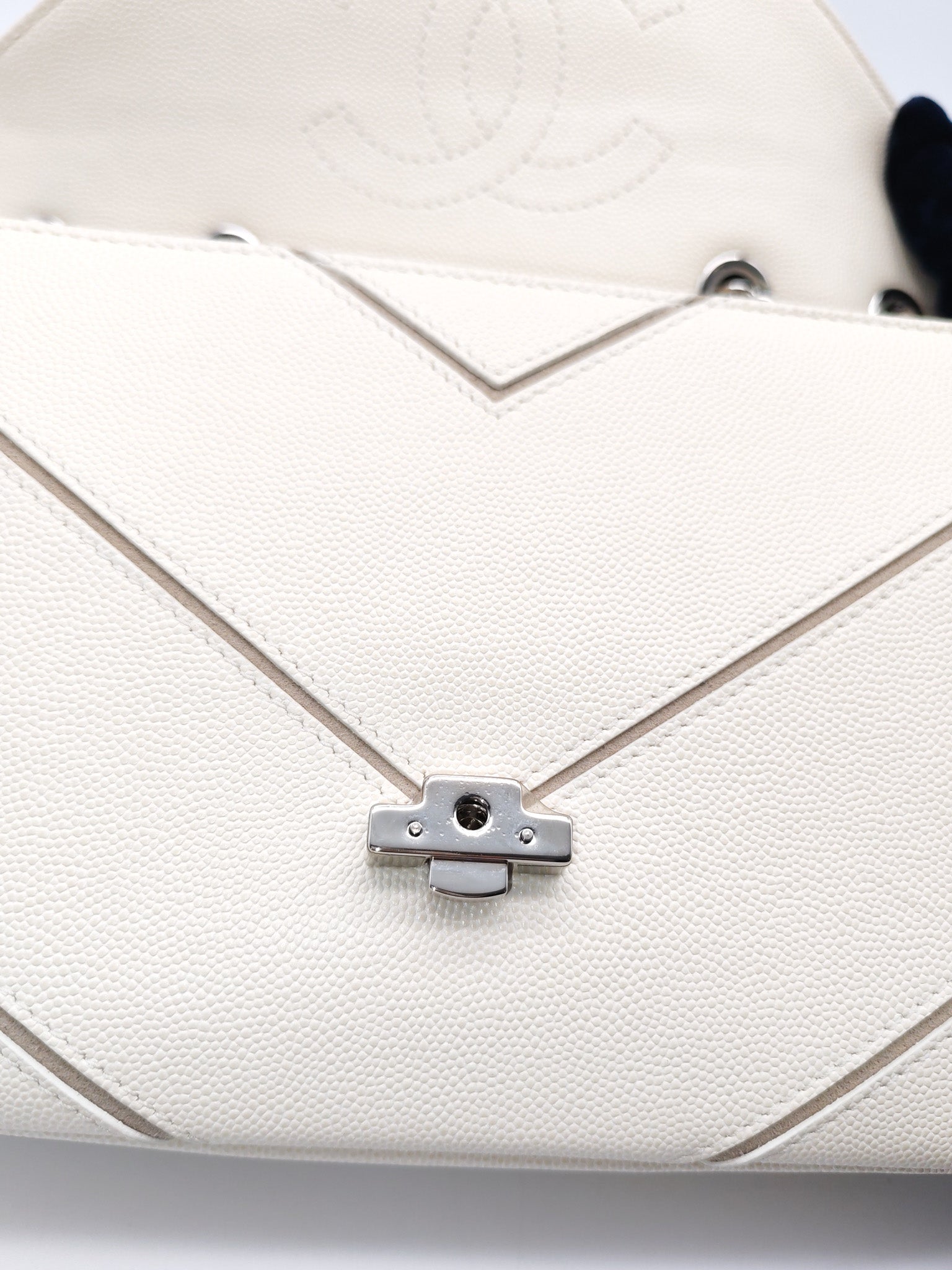 Chanel Chevron Flap Bag in White Caviar Leather & Palladium Hardware Series 23 | Purse Maison Luxury Bags Shop