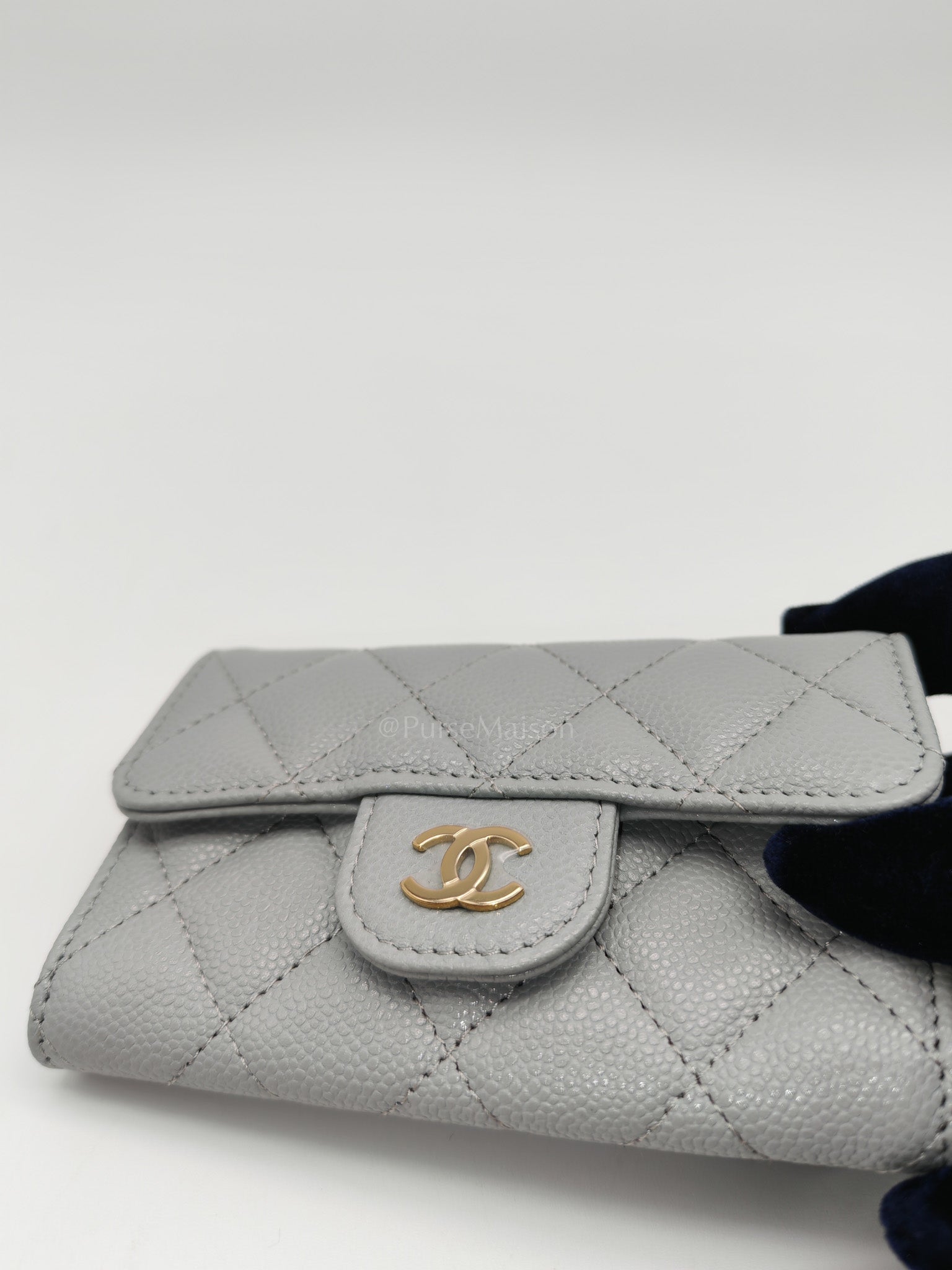 Chanel Classic Card Holder in Gray Caviar Leather Light Gold Hardware (Microchip) | Purse Maison Luxury Bags Shop