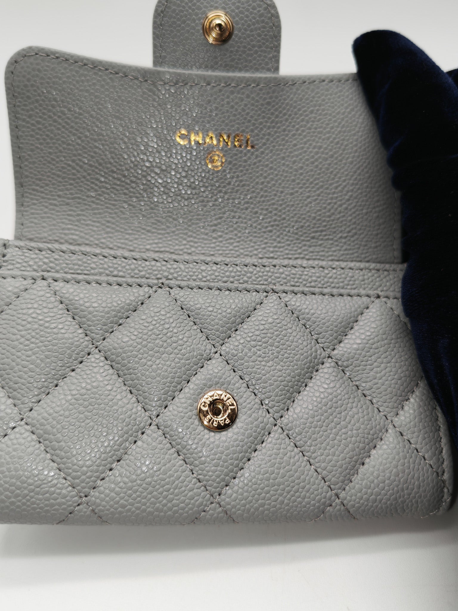 Chanel Classic Card Holder in Gray Caviar Leather Light Gold Hardware (Microchip) | Purse Maison Luxury Bags Shop