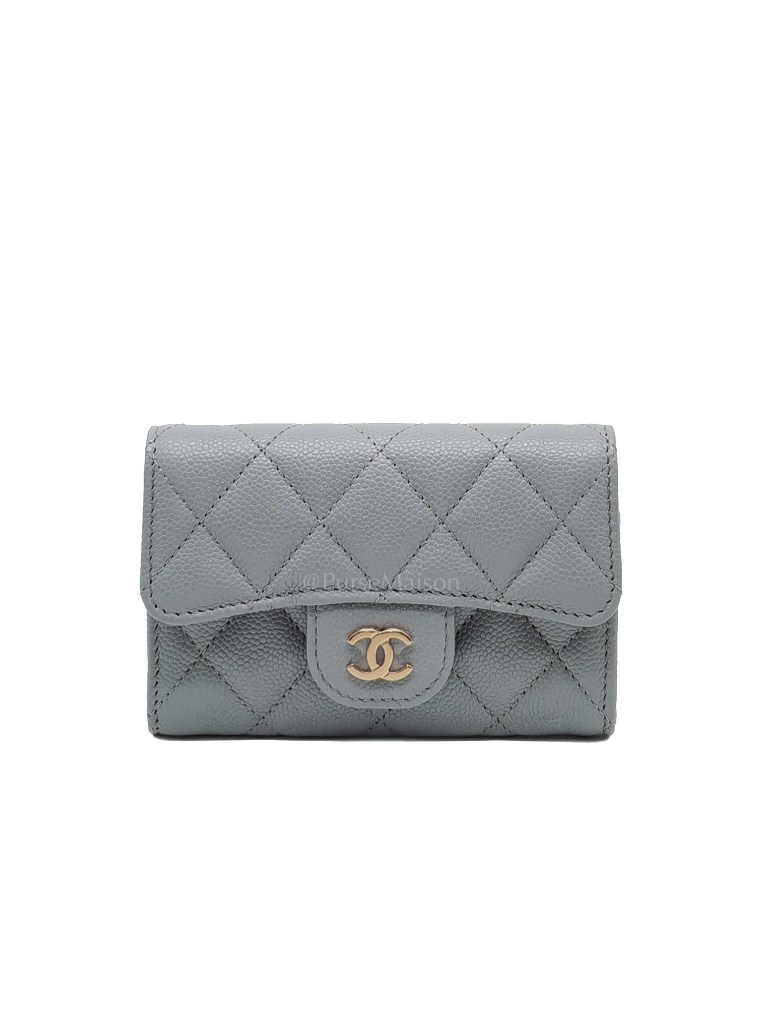 Chanel Classic Card Holder in Gray Caviar Leather Light Gold Hardware (Microchip) | Purse Maison Luxury Bags Shop