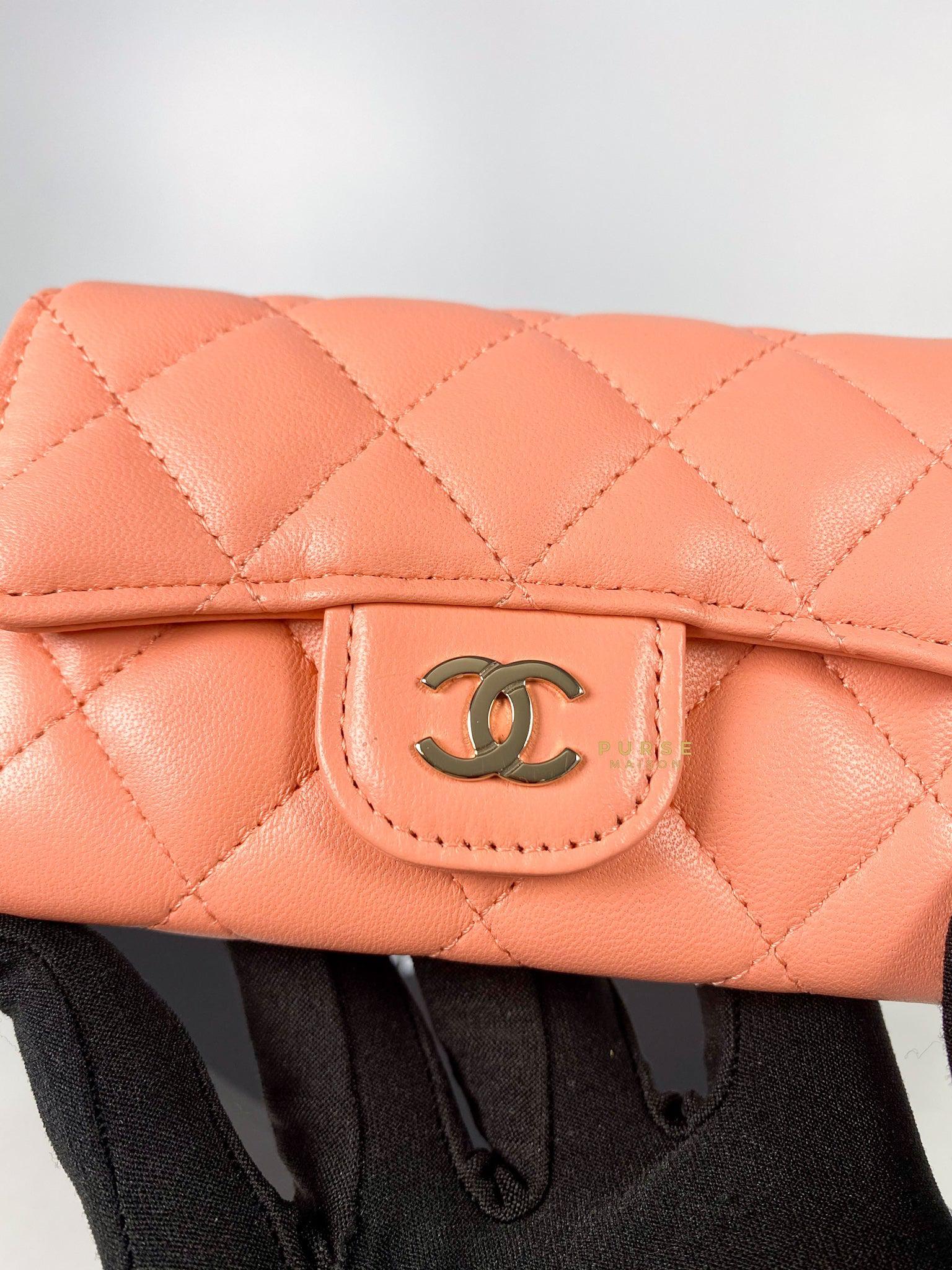 Chanel Classic Cardholder Salmon Pink Lambskin and Light Gold Hardware (Microchip)