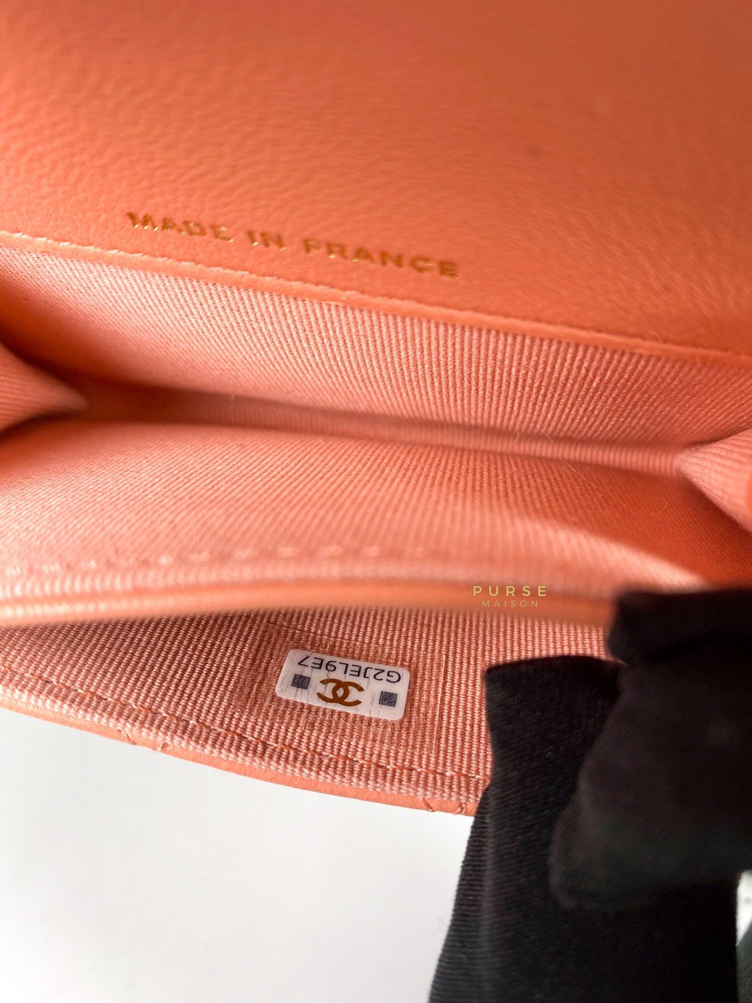 Chanel Classic Cardholder Salmon Pink Lambskin and Light Gold Hardware (Microchip)
