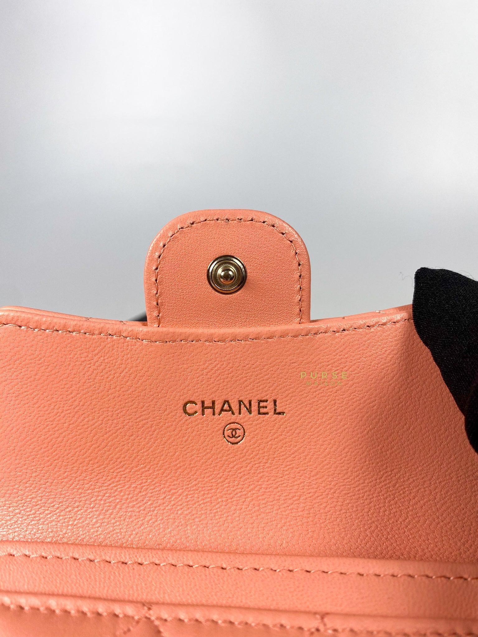 Chanel Classic Cardholder Salmon Pink Lambskin and Light Gold Hardware (Microchip)