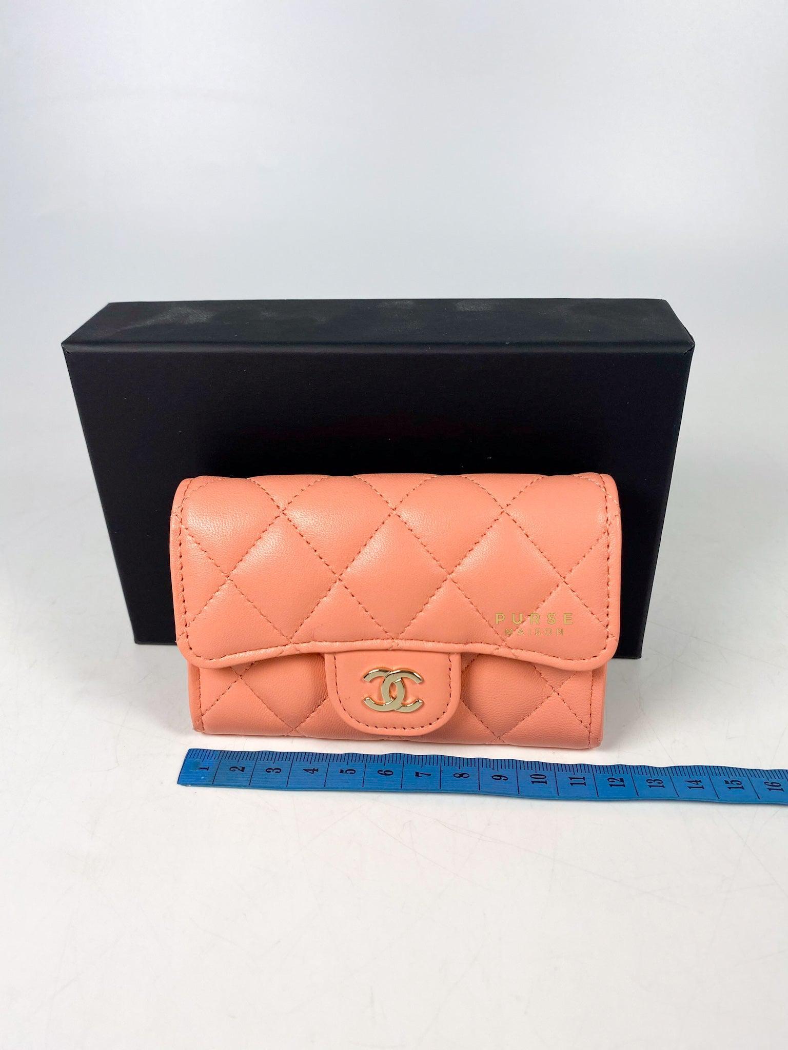 Chanel Classic Cardholder Salmon Pink Lambskin and Light Gold Hardware (Microchip)