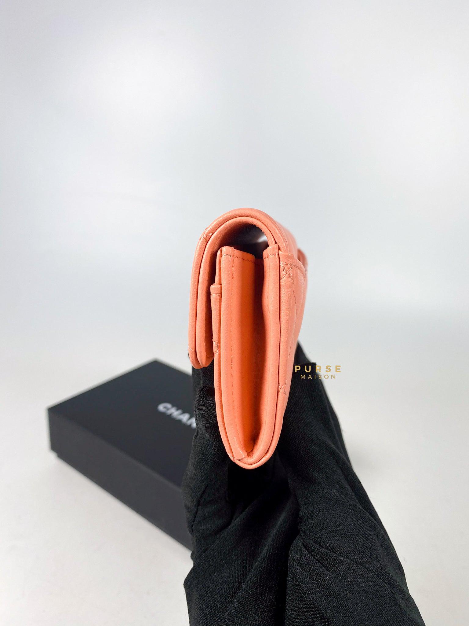Chanel Classic Cardholder Salmon Pink Lambskin and Light Gold Hardware (Microchip)