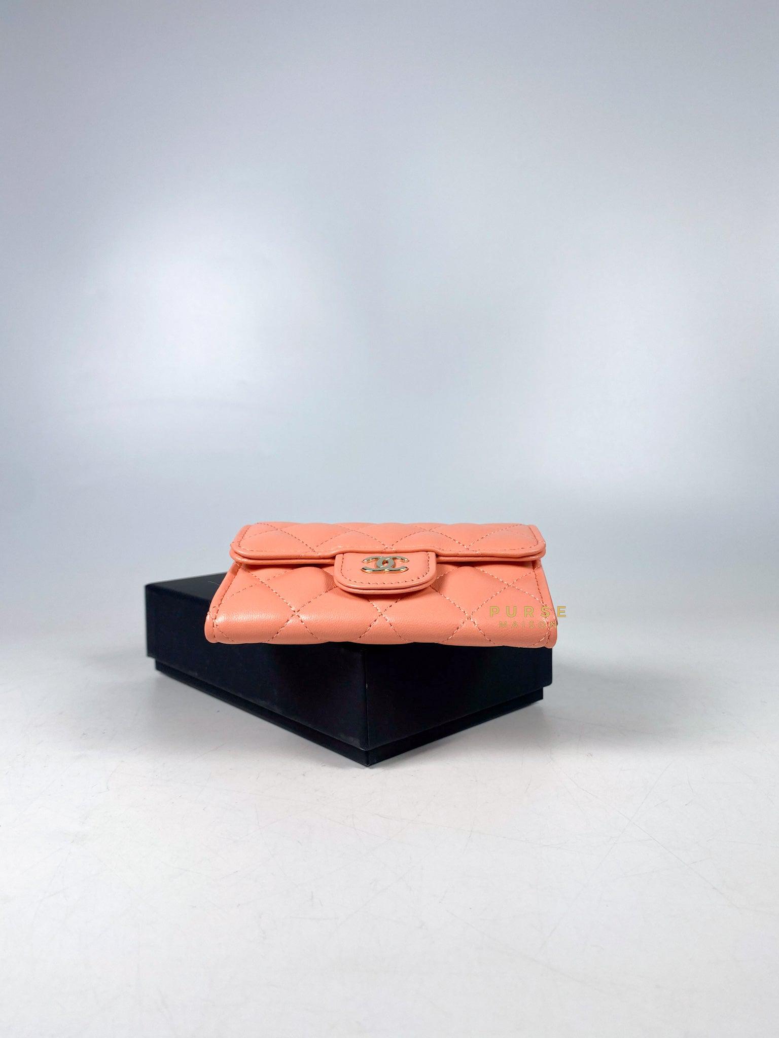 Chanel Classic Cardholder Salmon Pink Lambskin and Light Gold Hardware (Microchip)